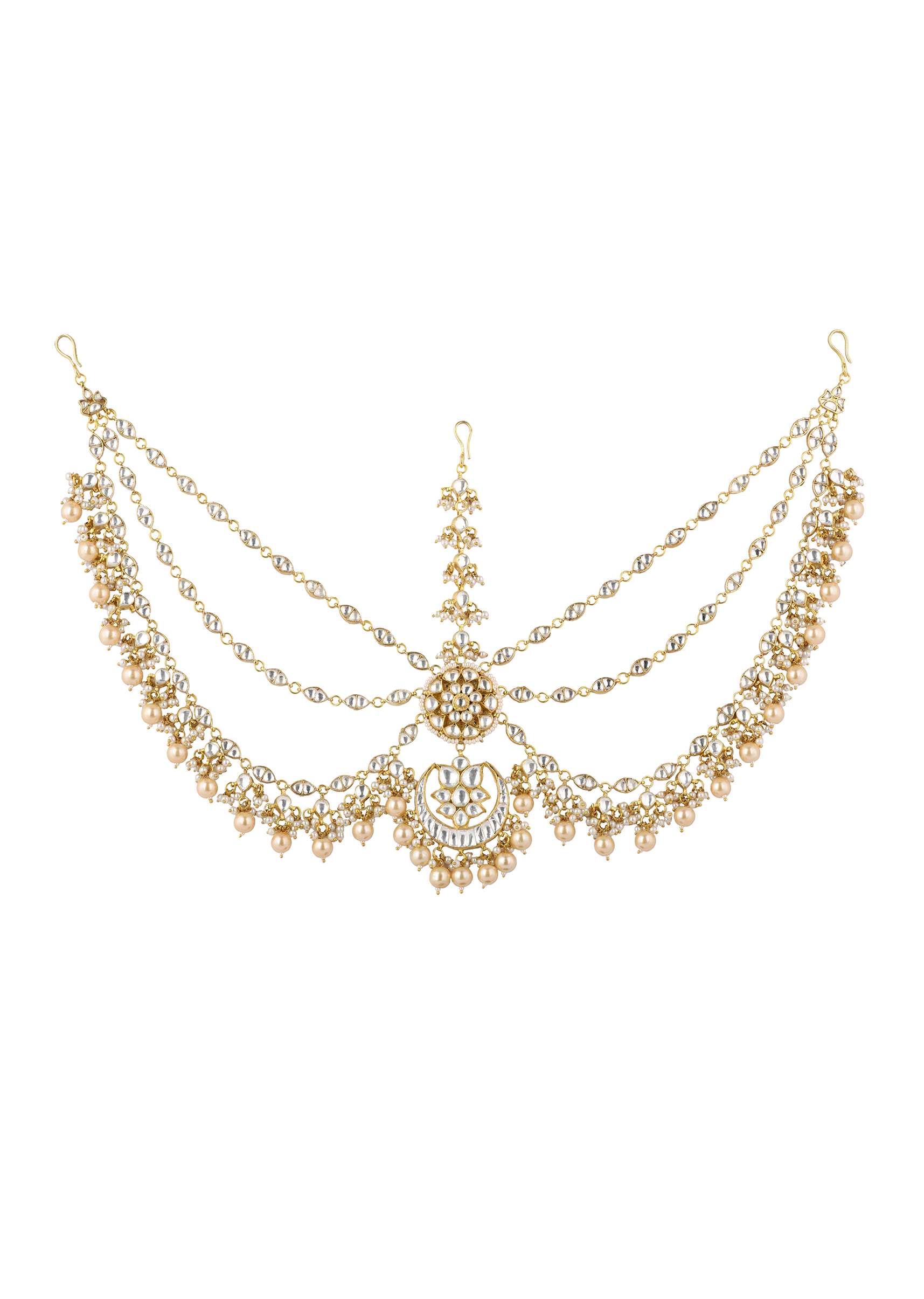 Gold Finish Kundan Sheeshphool In Mix Metal With Pearls - Image 3