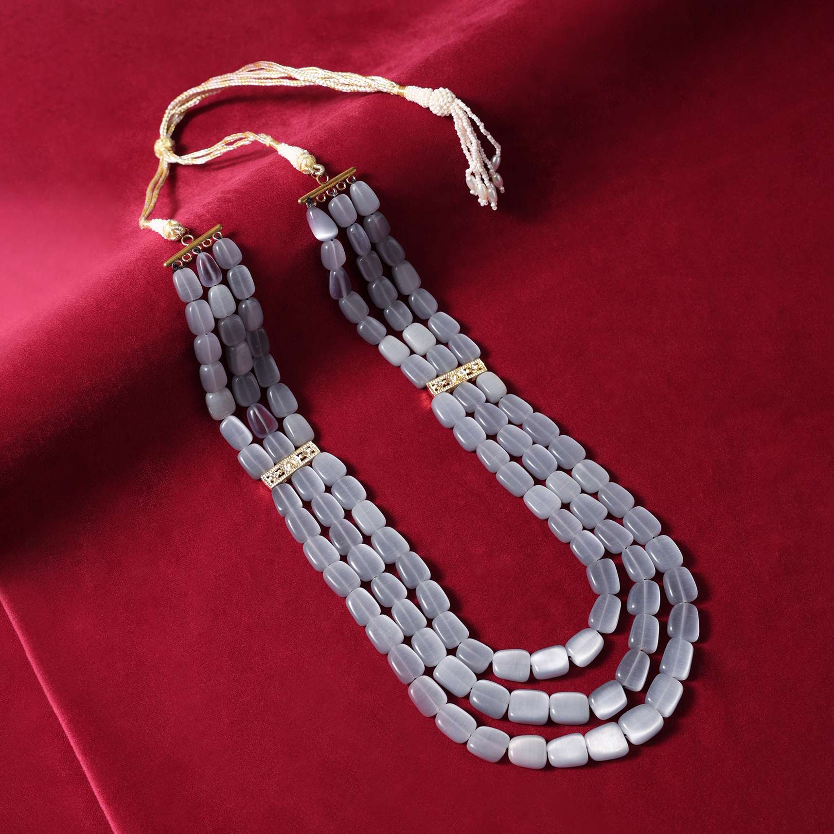 Gold Finish Long Mala In Mix Metal With Beads - Image 2
