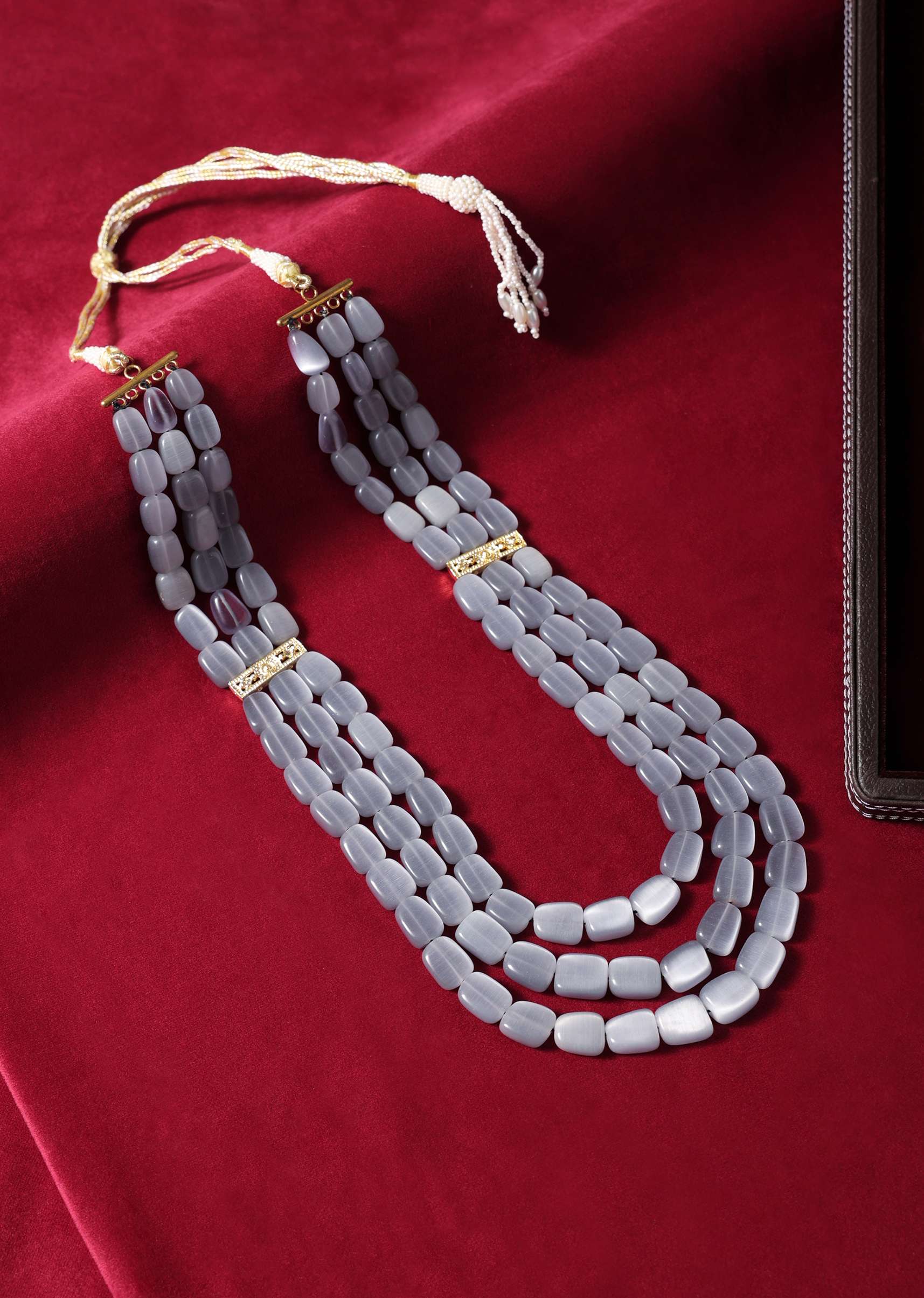 Gold Finish Long Mala In Mix Metal With Beads - Image 3