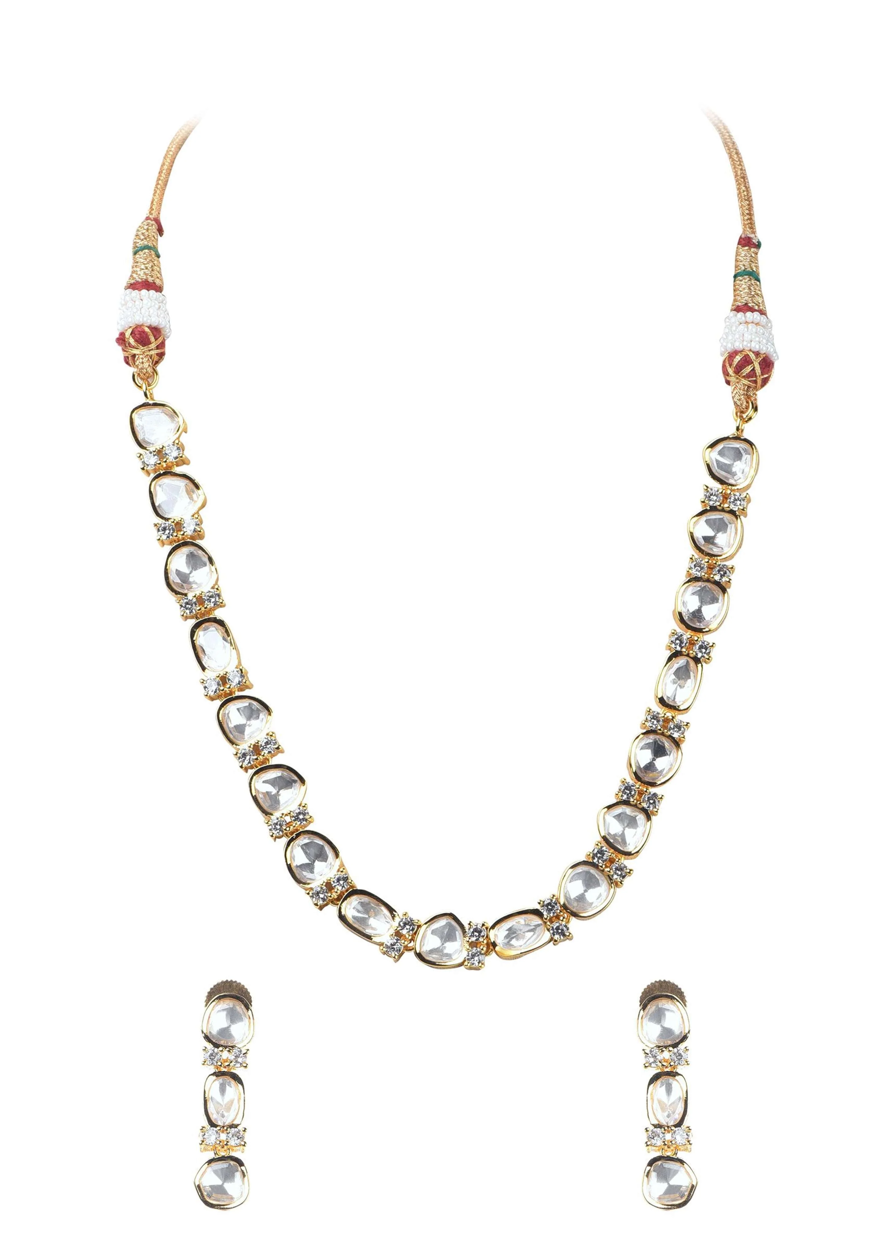 Gold Finish Moissanite Kundan Necklace In Mix Metal - Image 3