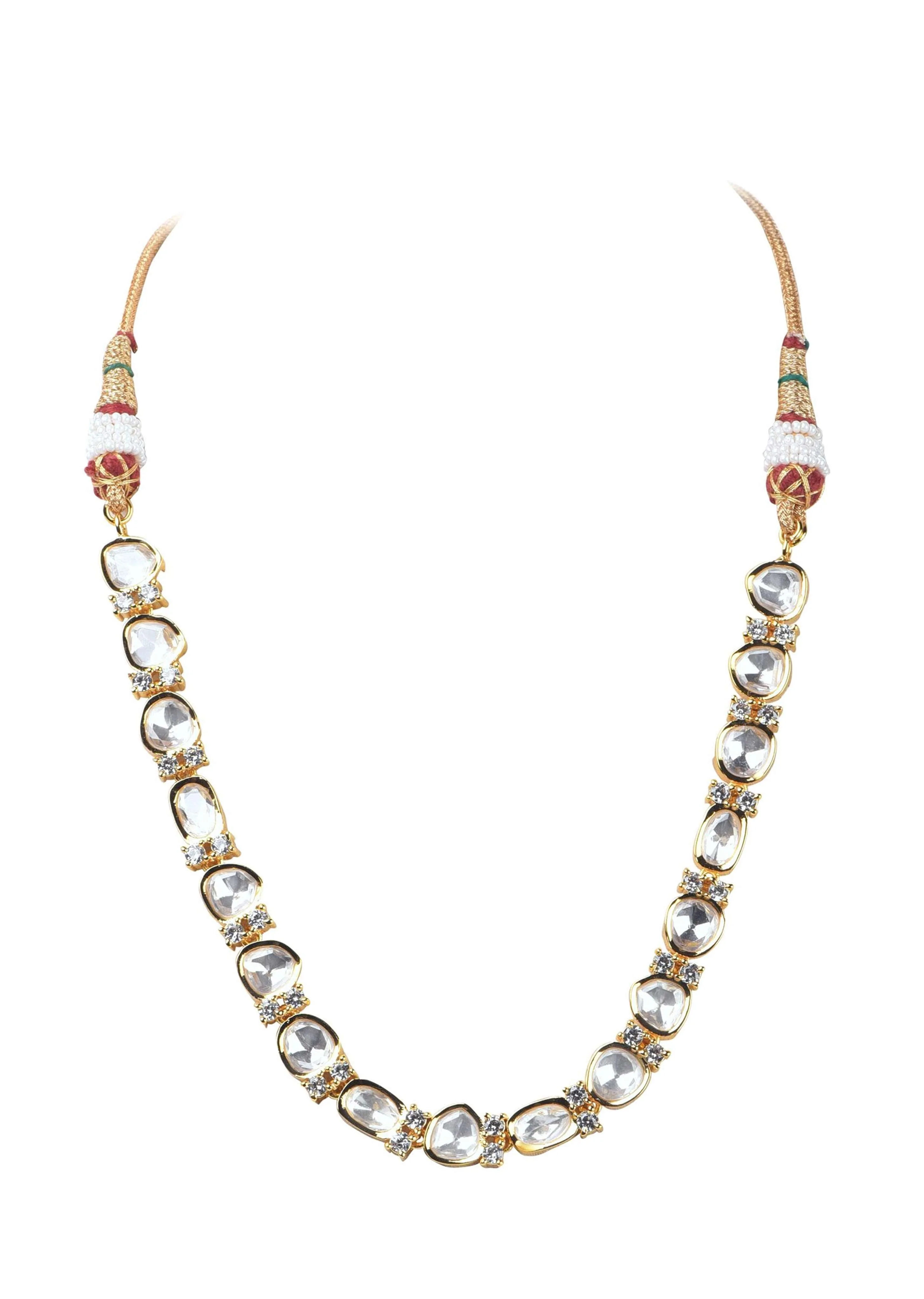 Gold Finish Moissanite Kundan Necklace In Mix Metal - Image 6