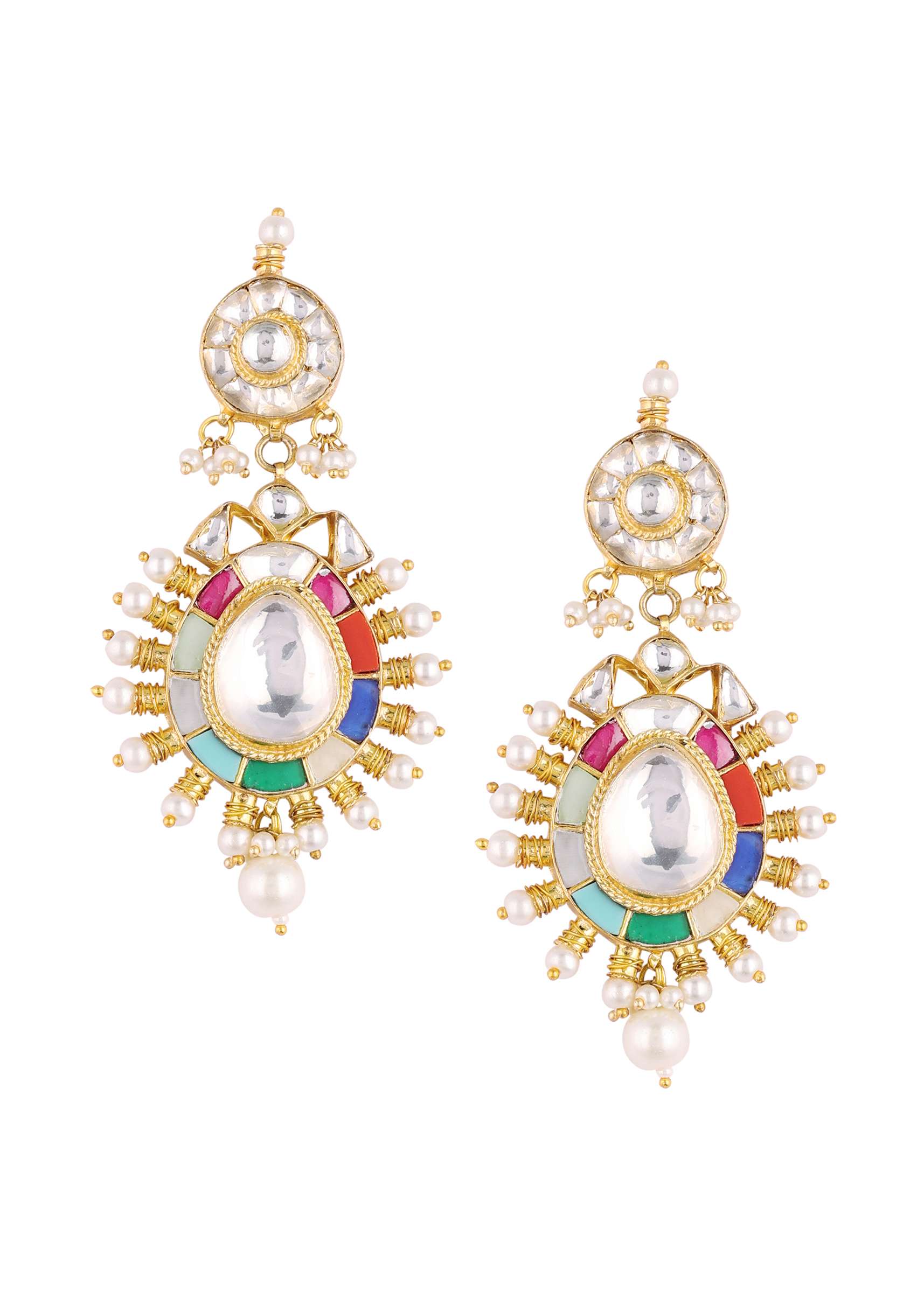 Gold Finish Navratna Kundan Polki Choker Set - Image 7