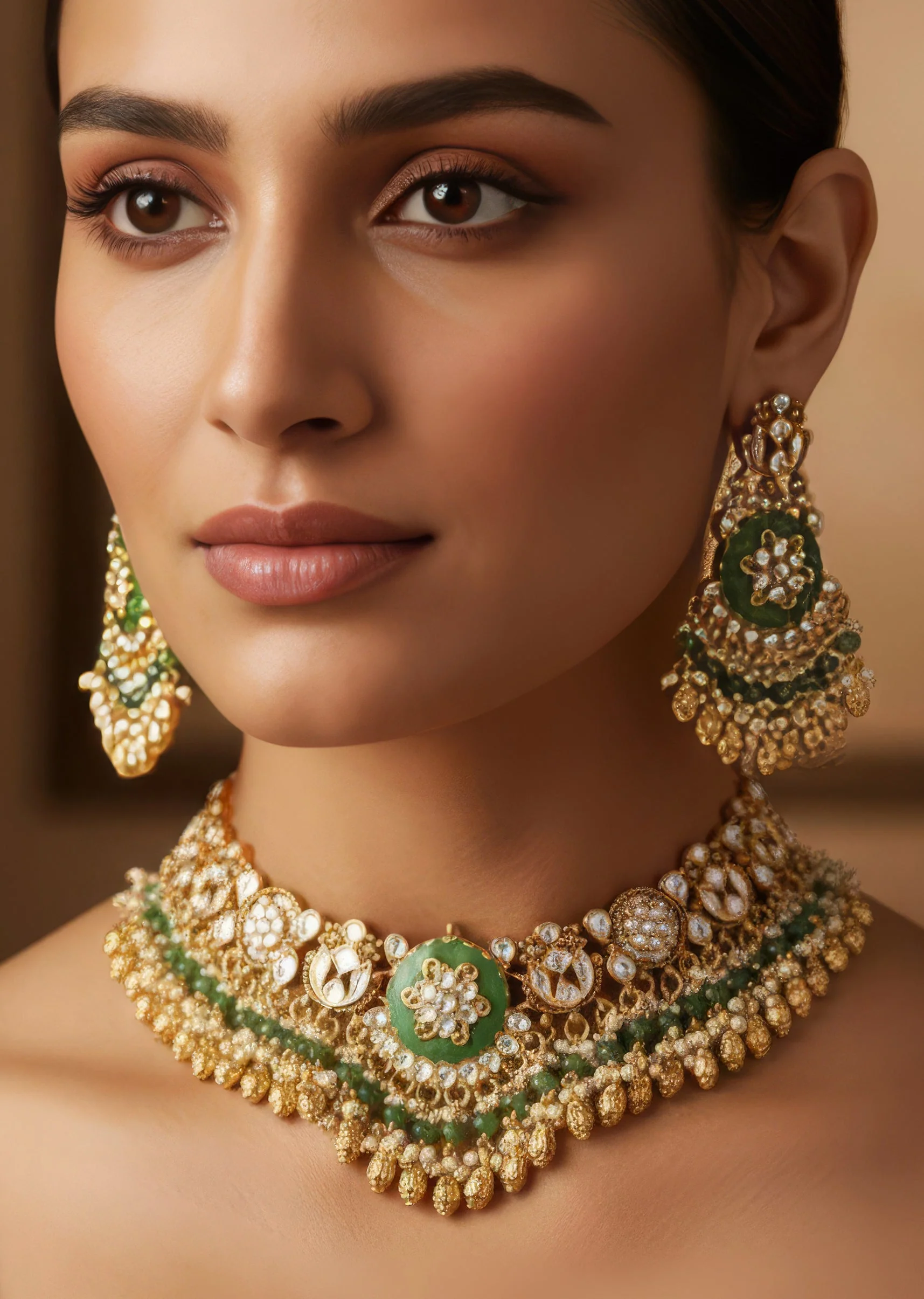 Gold Finish Necklace Set With Kundan Jadau Stones Enamel And Moti Beads