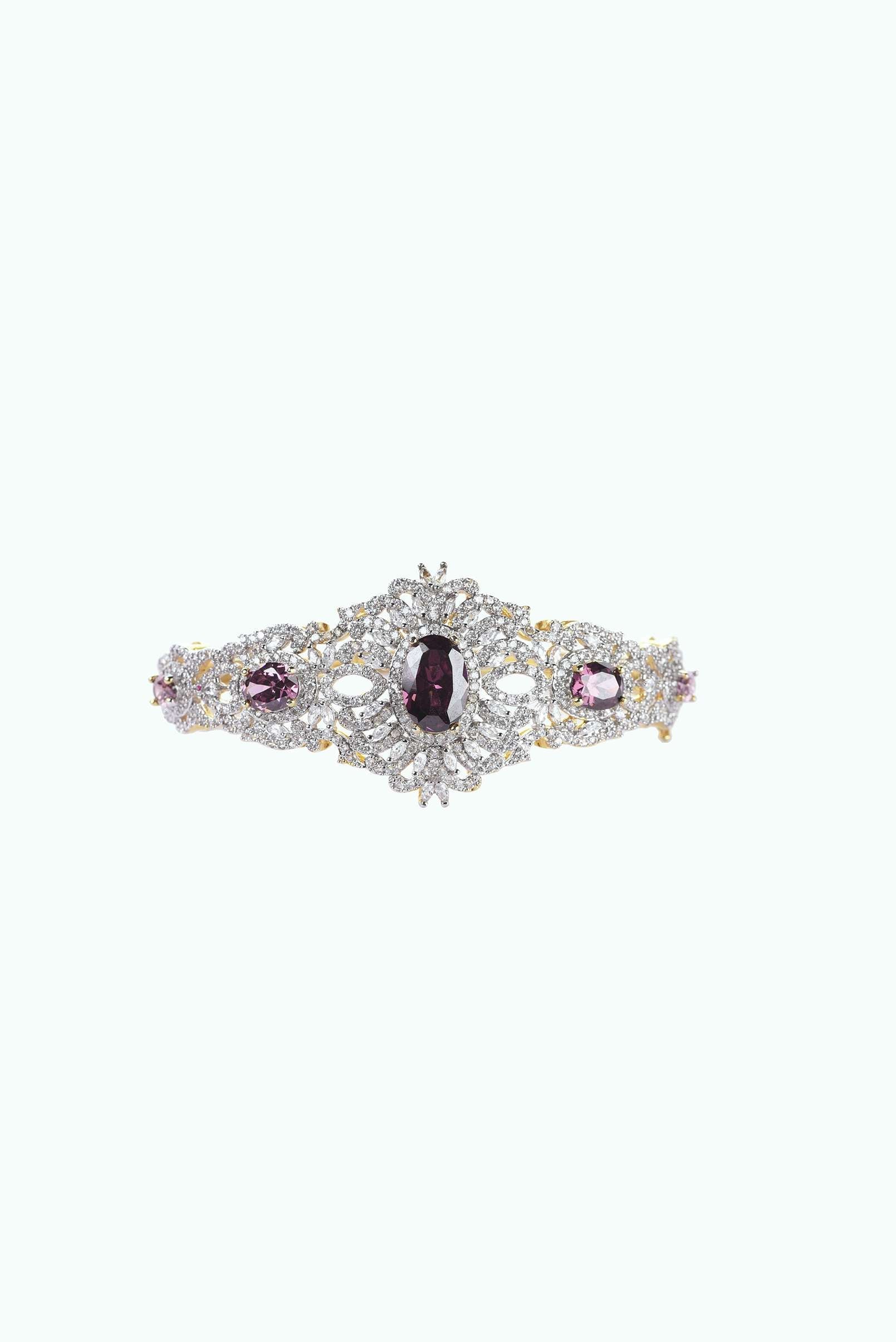 Gold Finish Openable Bangle In Mix Metal With Ruby Stones - Image 4