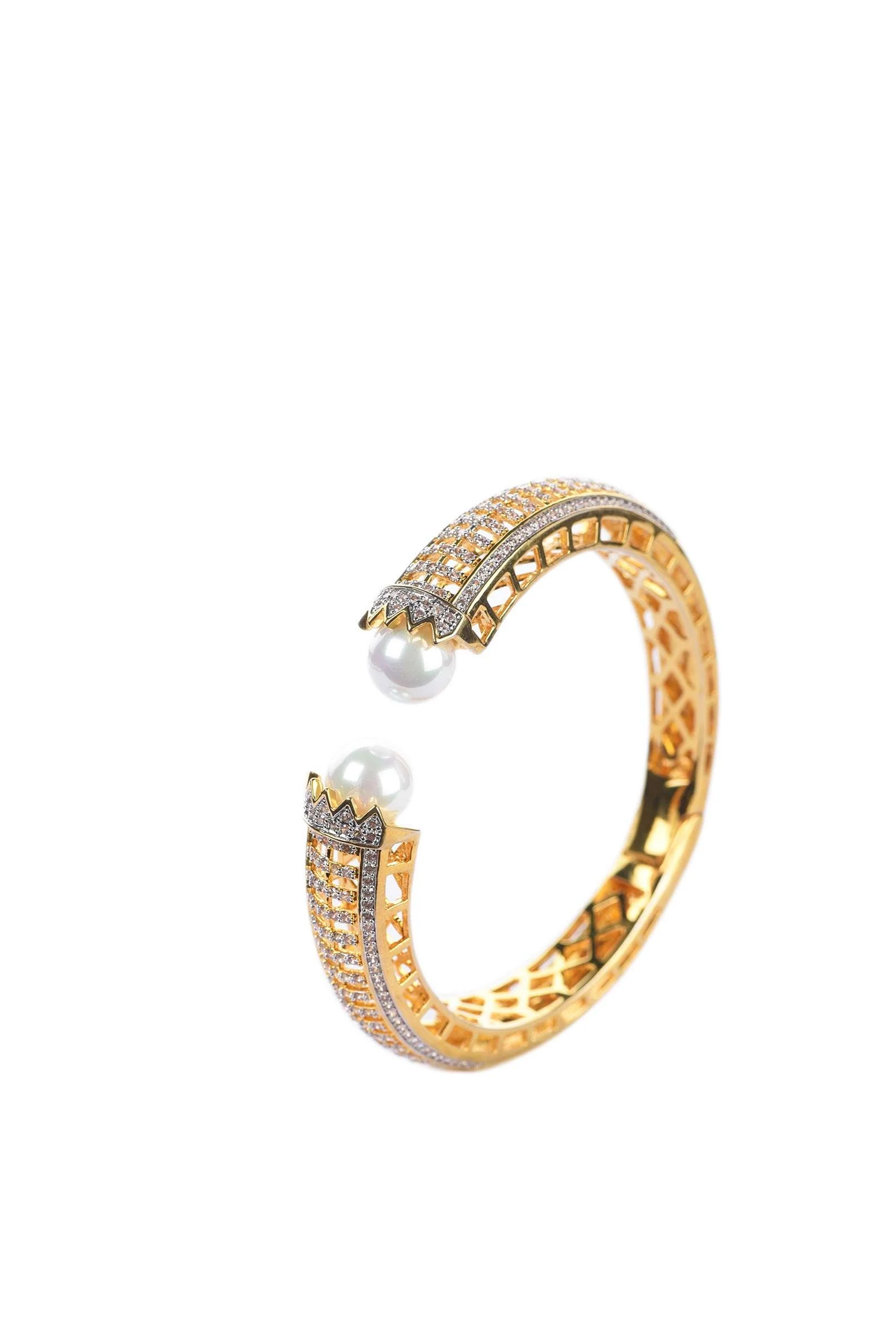 Gold Finish Openable Bangle With Zircon Stones - Image 3