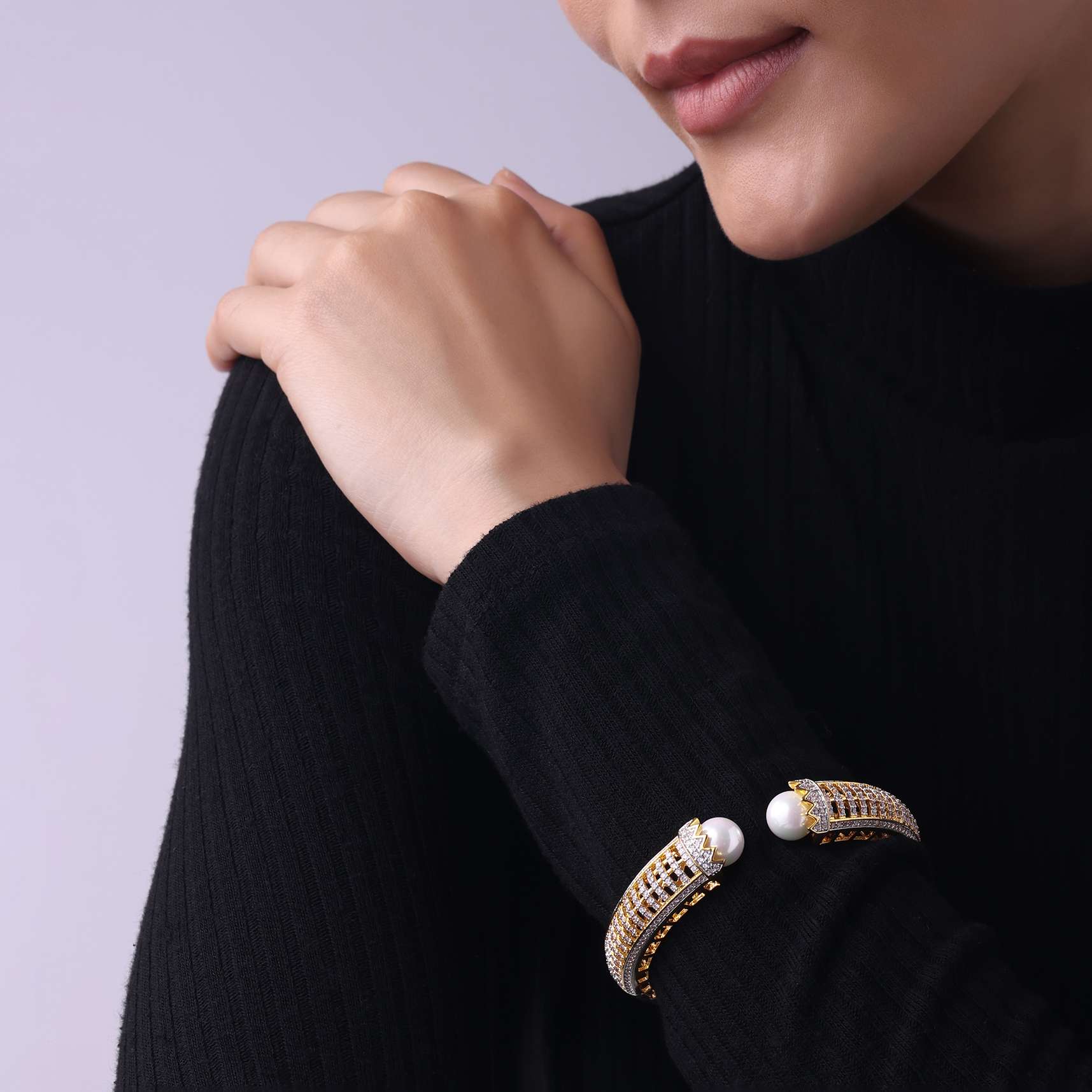 Gold Finish Openable Bangle With Zircon Stones - Image 4