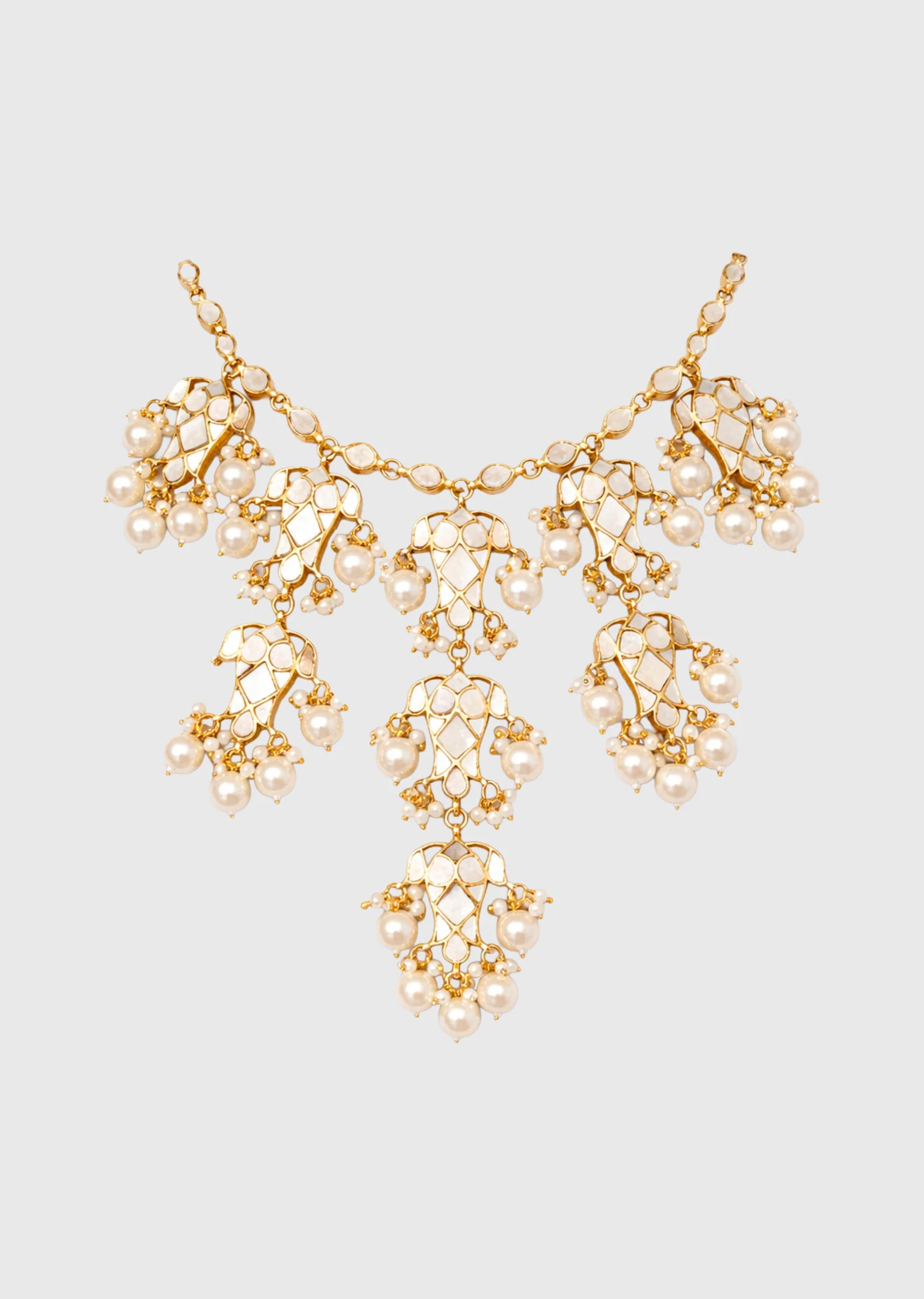 Gold Finish Pearl Necklace Set - Image 2