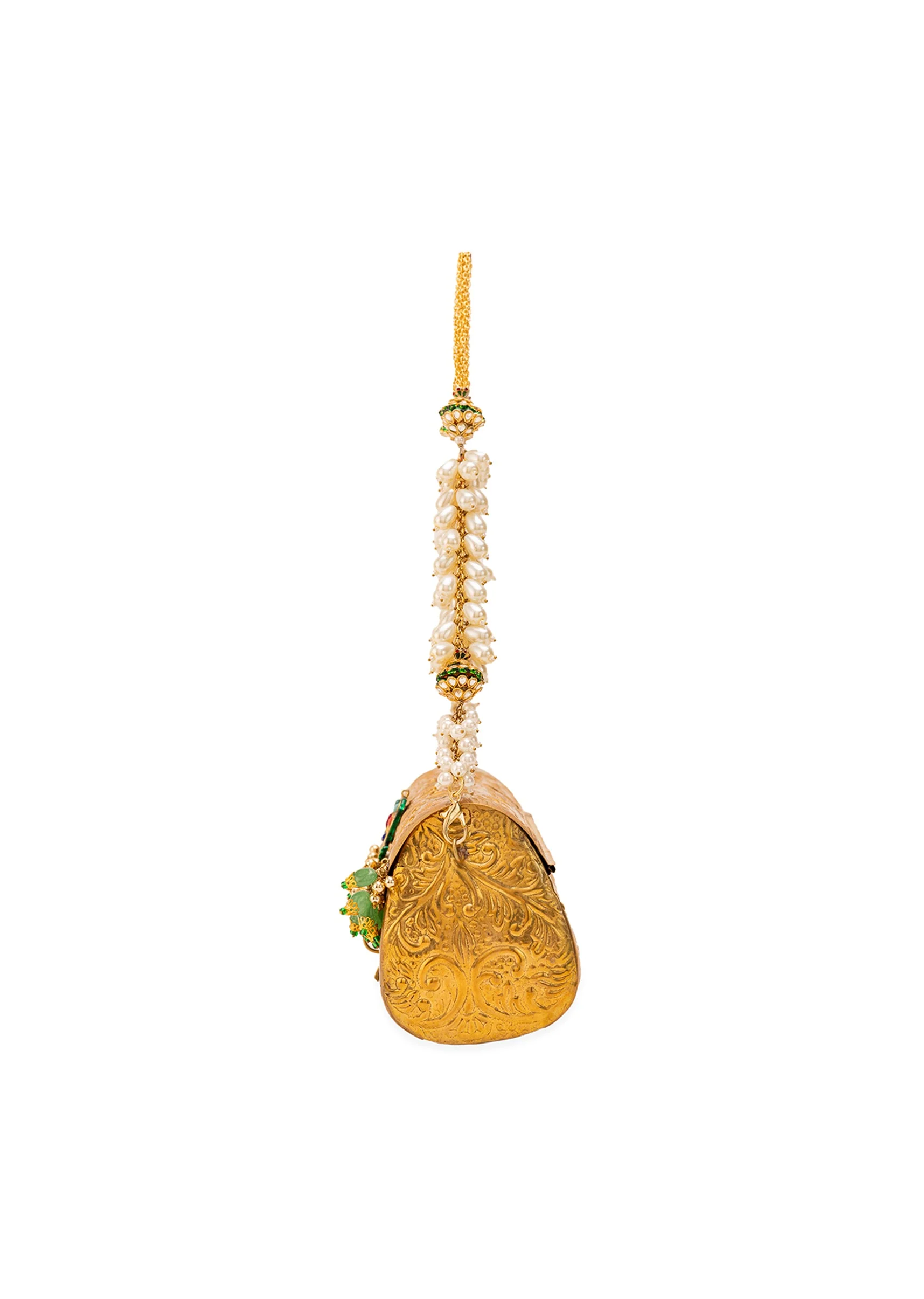 Gold Floral Embossed Textured Metal Bag - Image 4