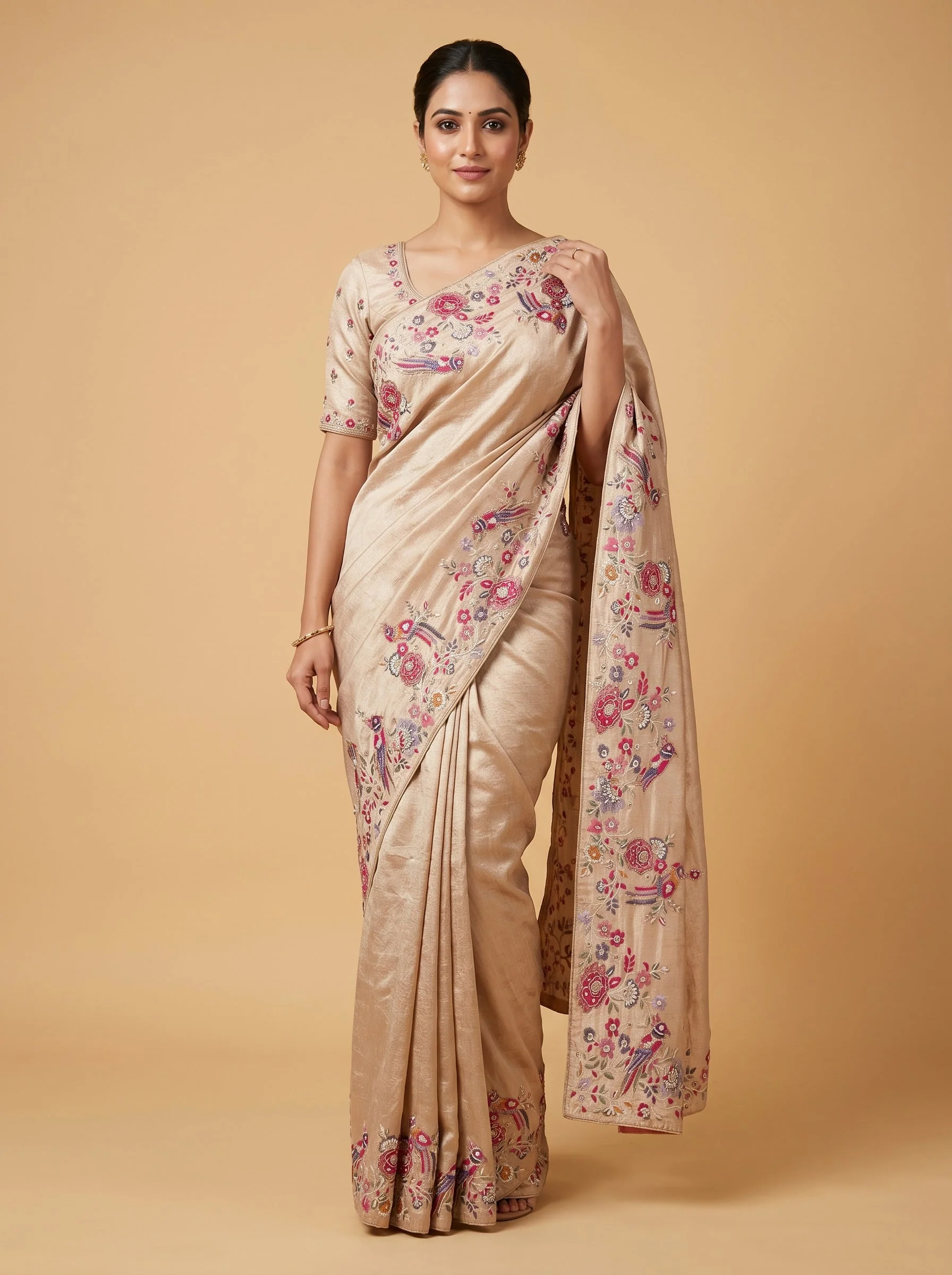 Gold Gilded Tint Embroidered Saree