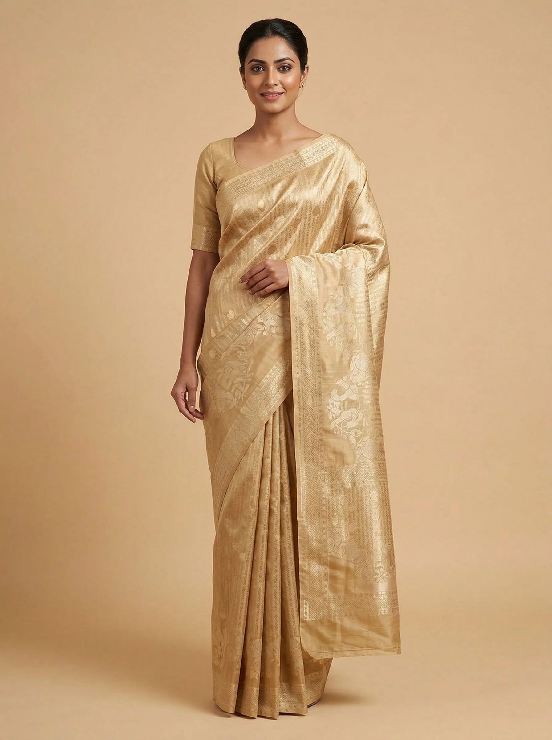 Gold Glossy Handloom Saree