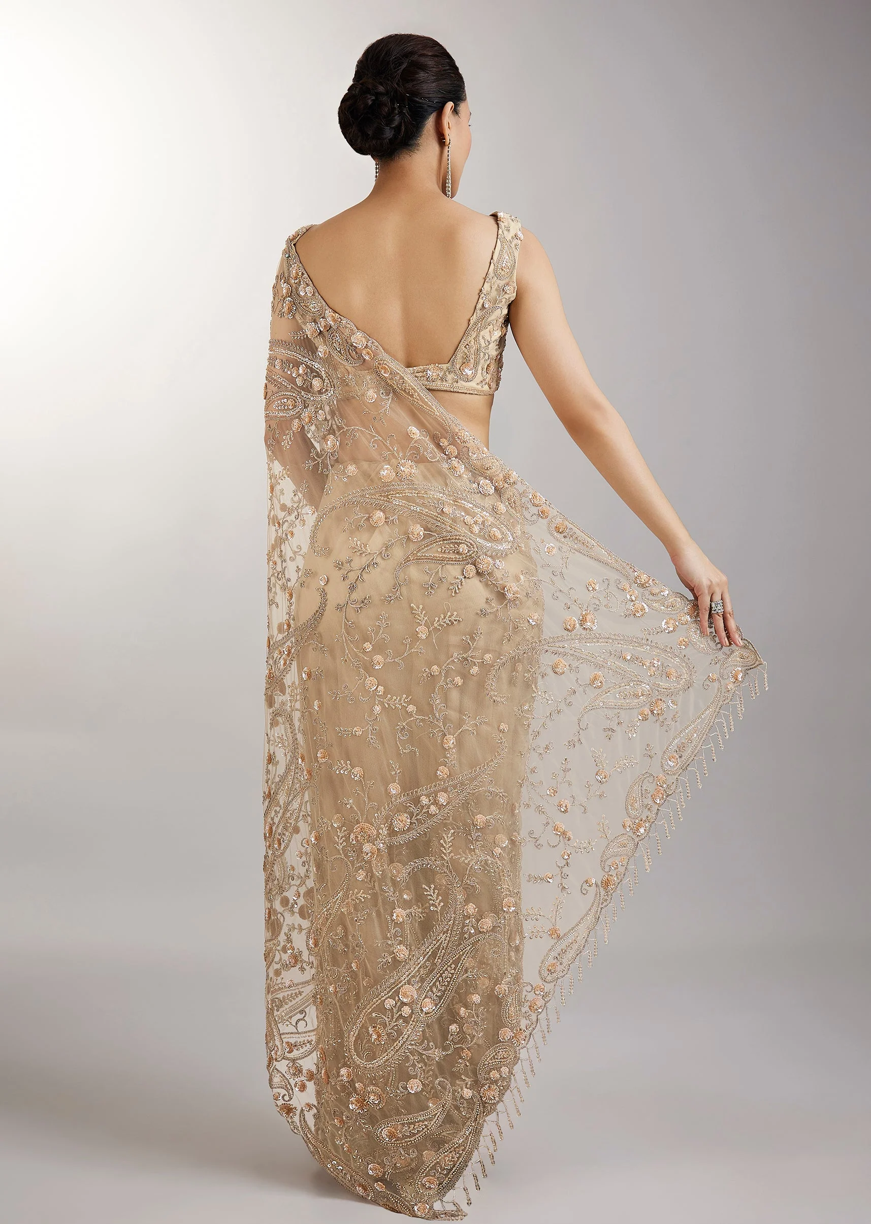 Gold Glowing Embroidered Saree - Image 4