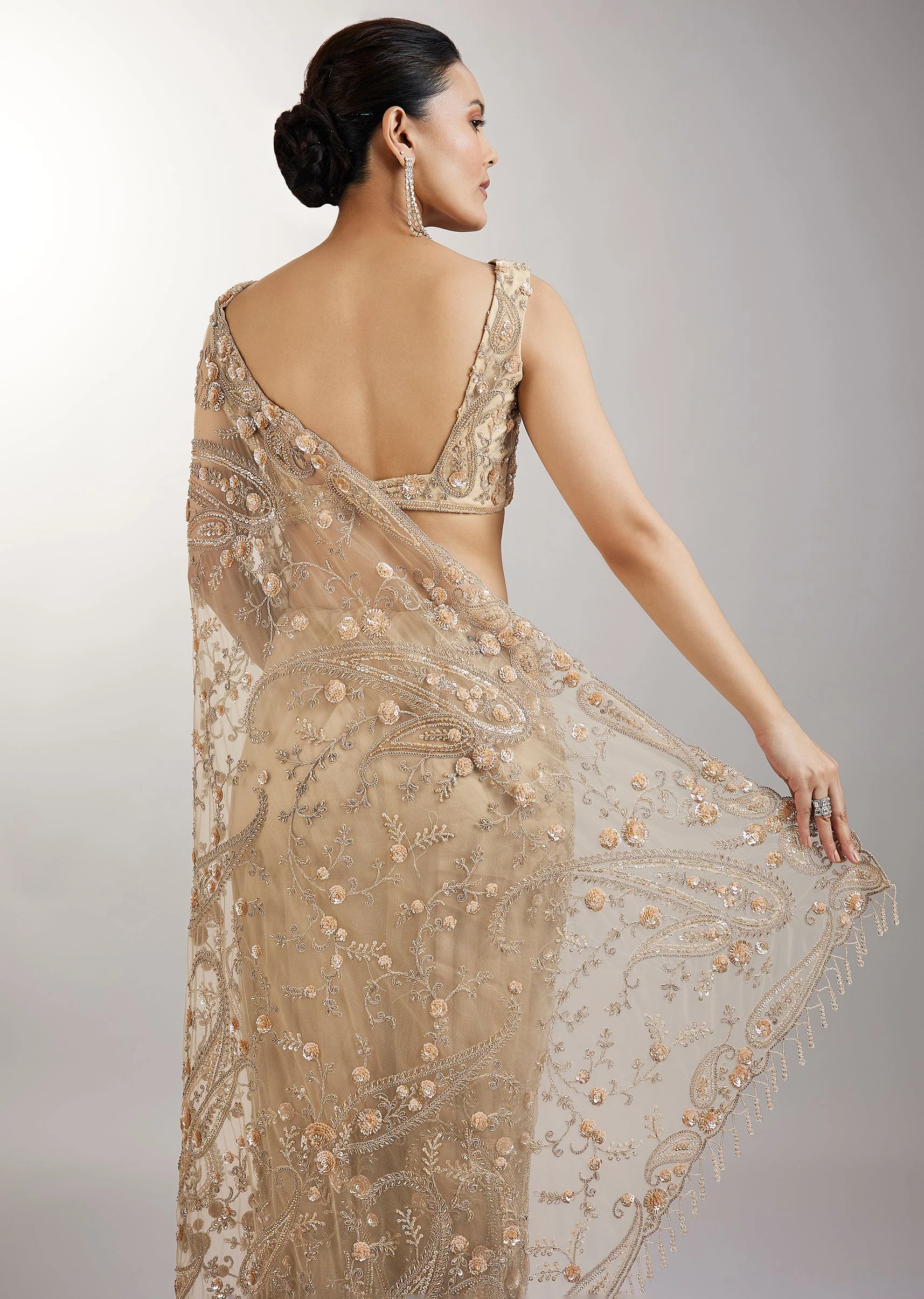 Gold Glowing Embroidered Saree - Image 6
