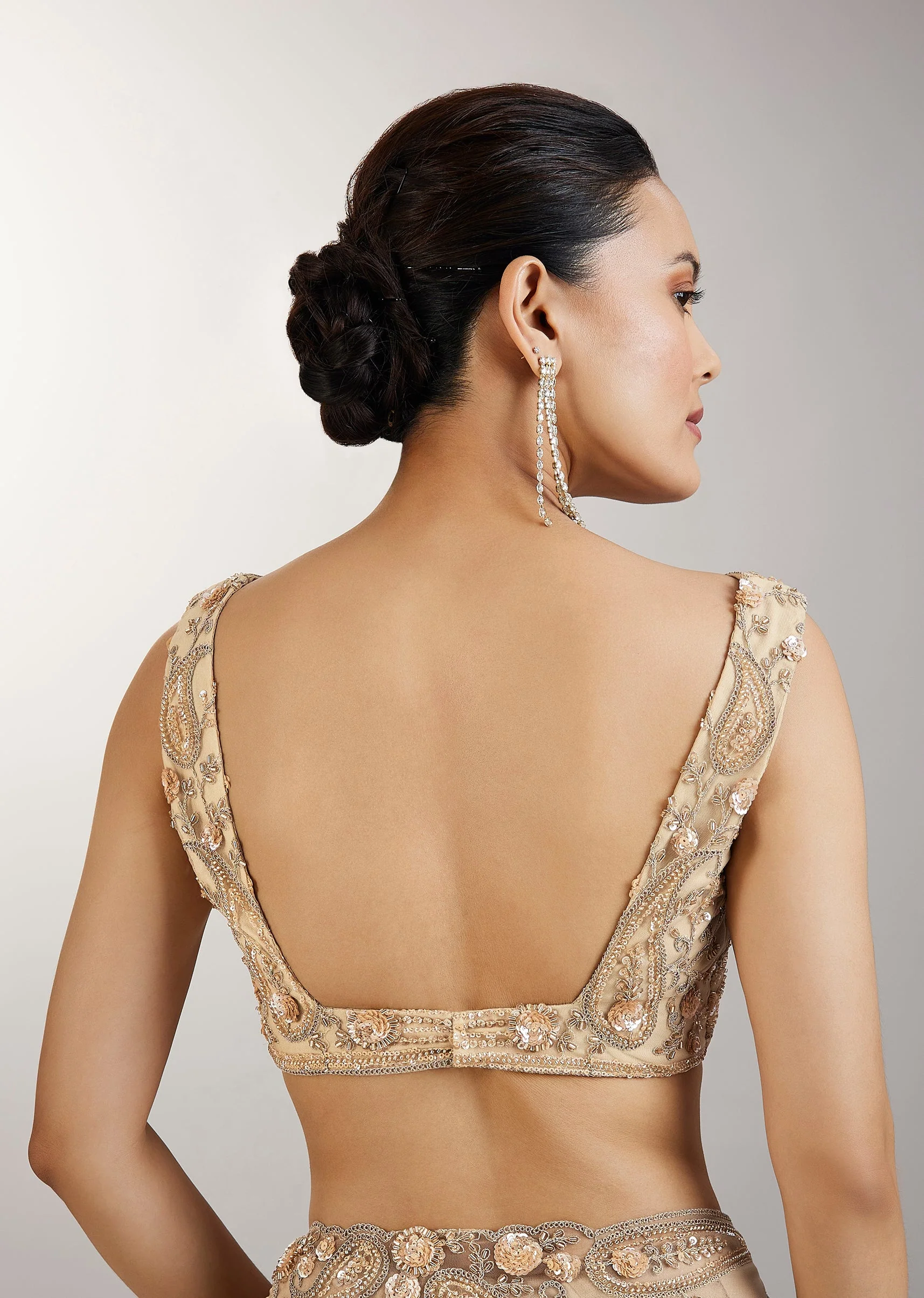 Gold Glowing Embroidered Saree - Image 8