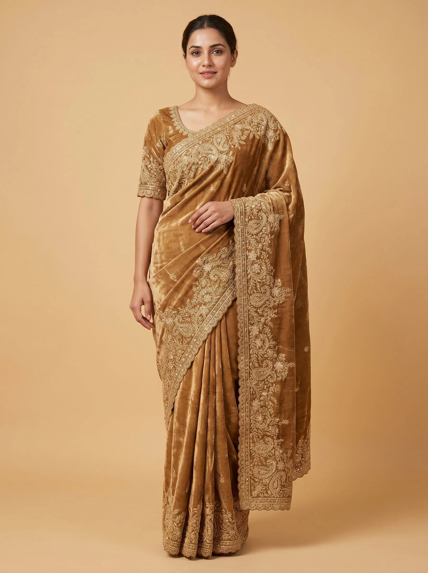 Gold Green Fusion Embroidered Saree
