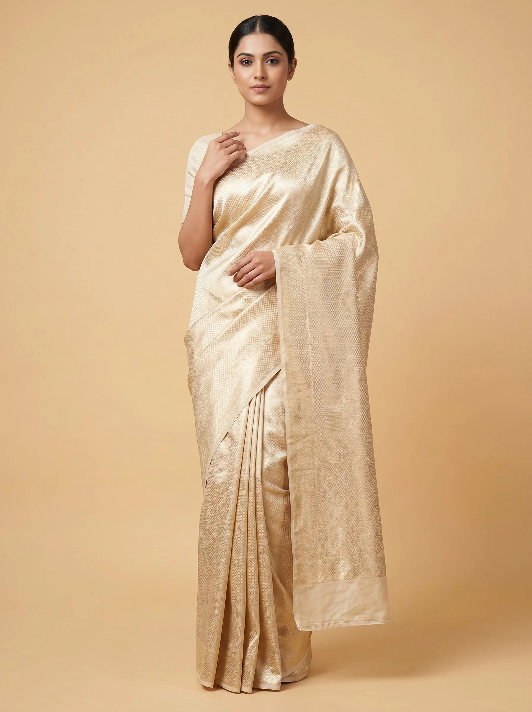 Gold Grey Dual Tone Handloom Saree