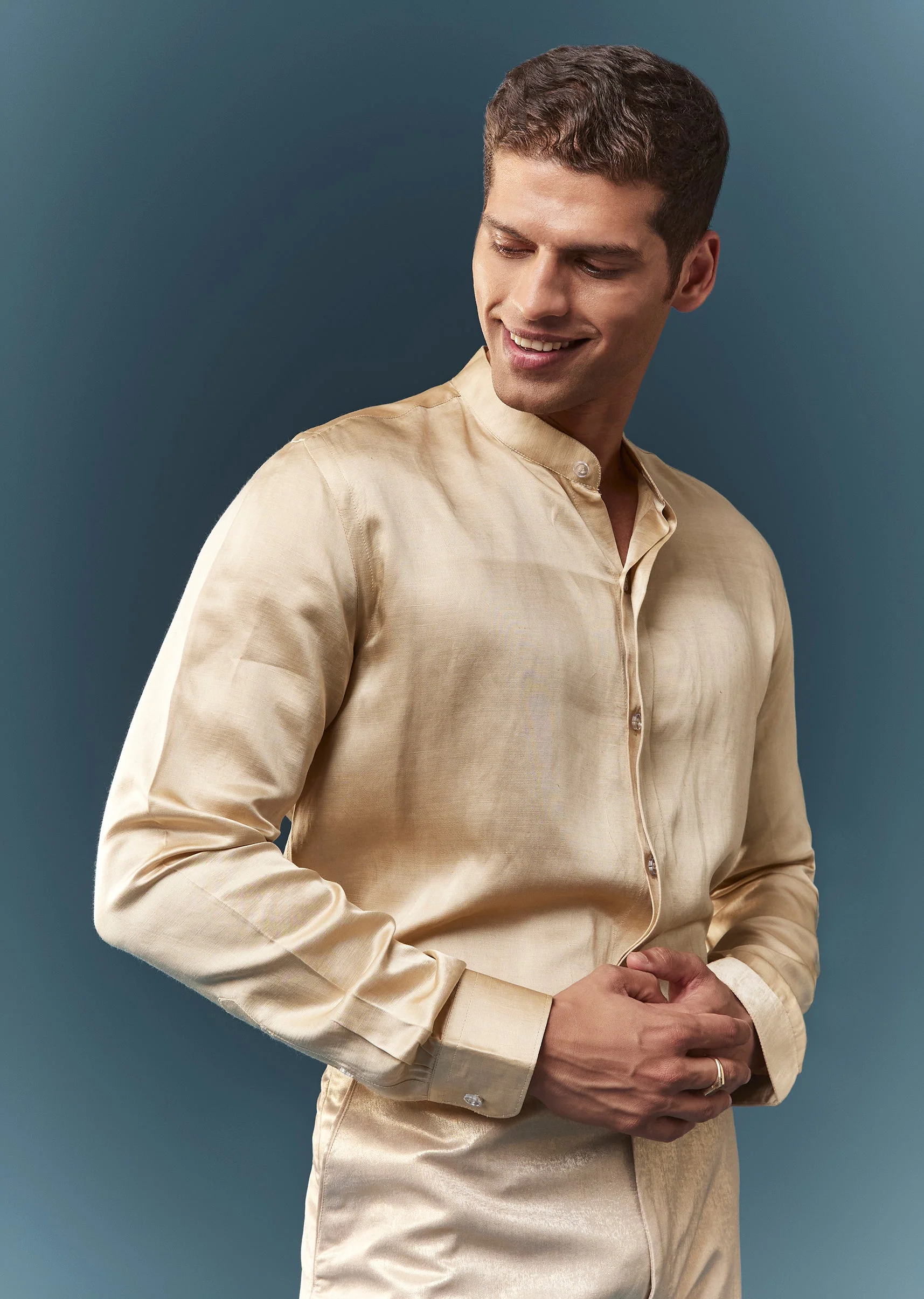 Gold Hand Embroidered Blazer And Waistcoat Set - Image 7
