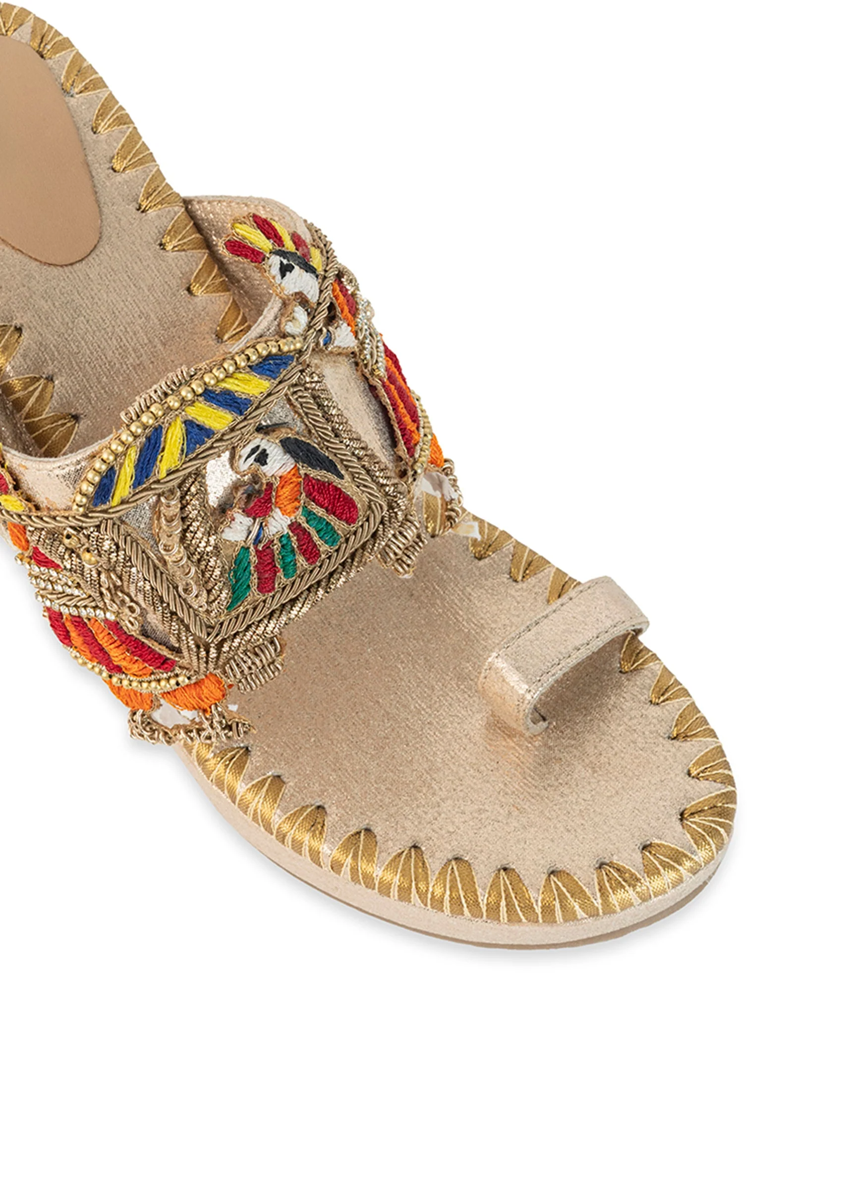 Gold Hand Embroidered Resham Wedges - Image 3