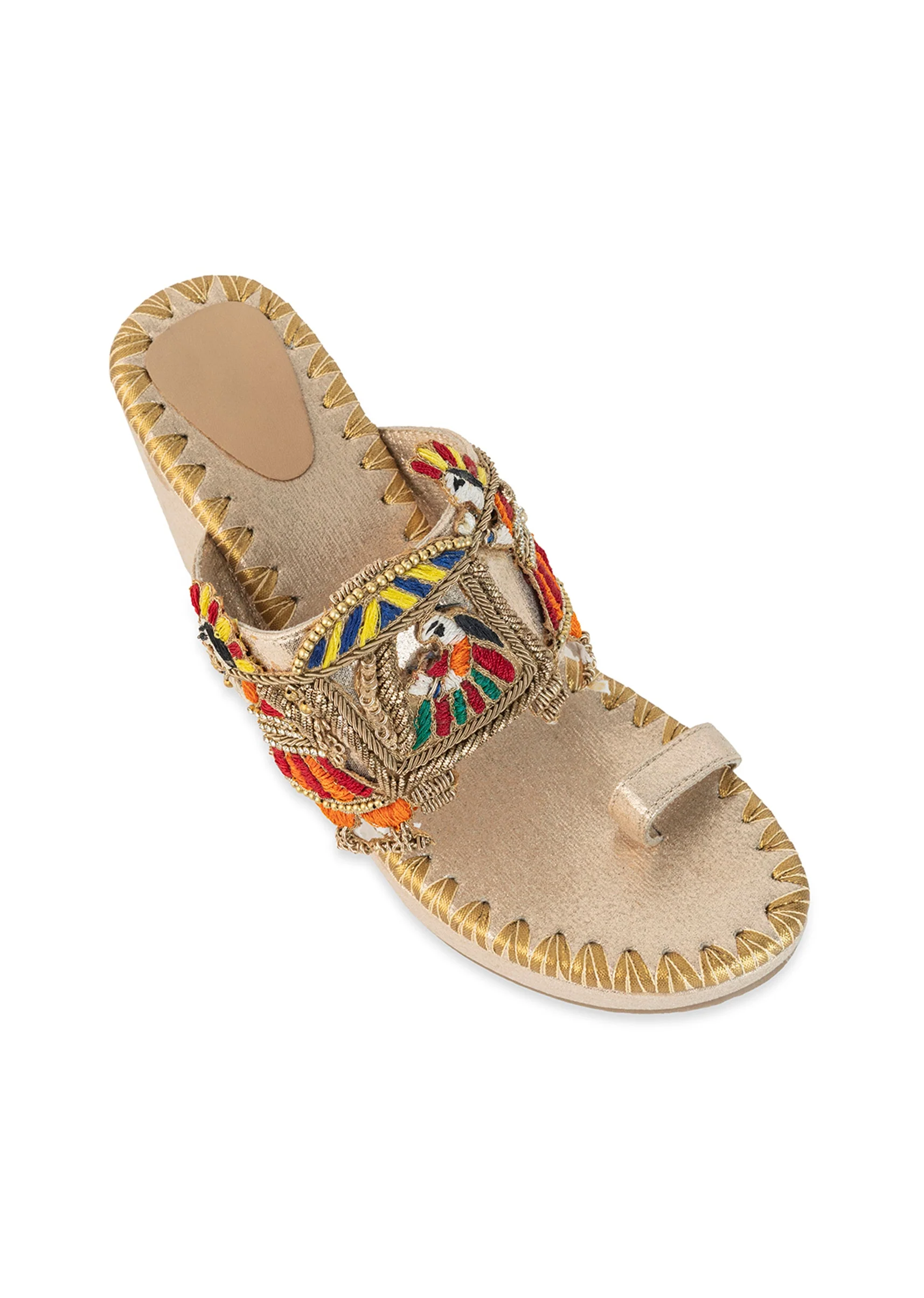 Gold Hand Embroidered Resham Wedges - Image 5