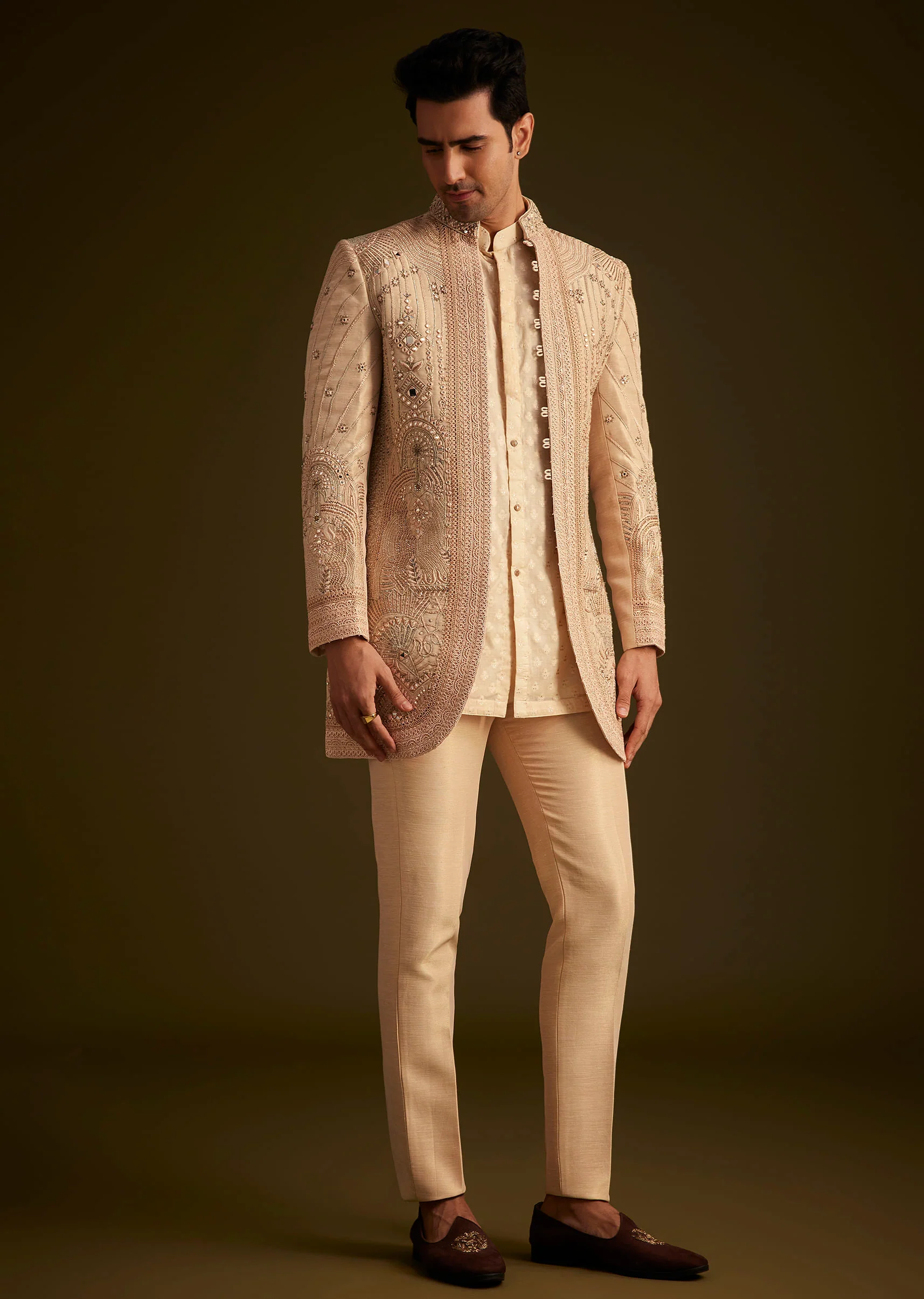 Gold Hand Embroidered Sherwani Set With Intricate Detailing - Image 2