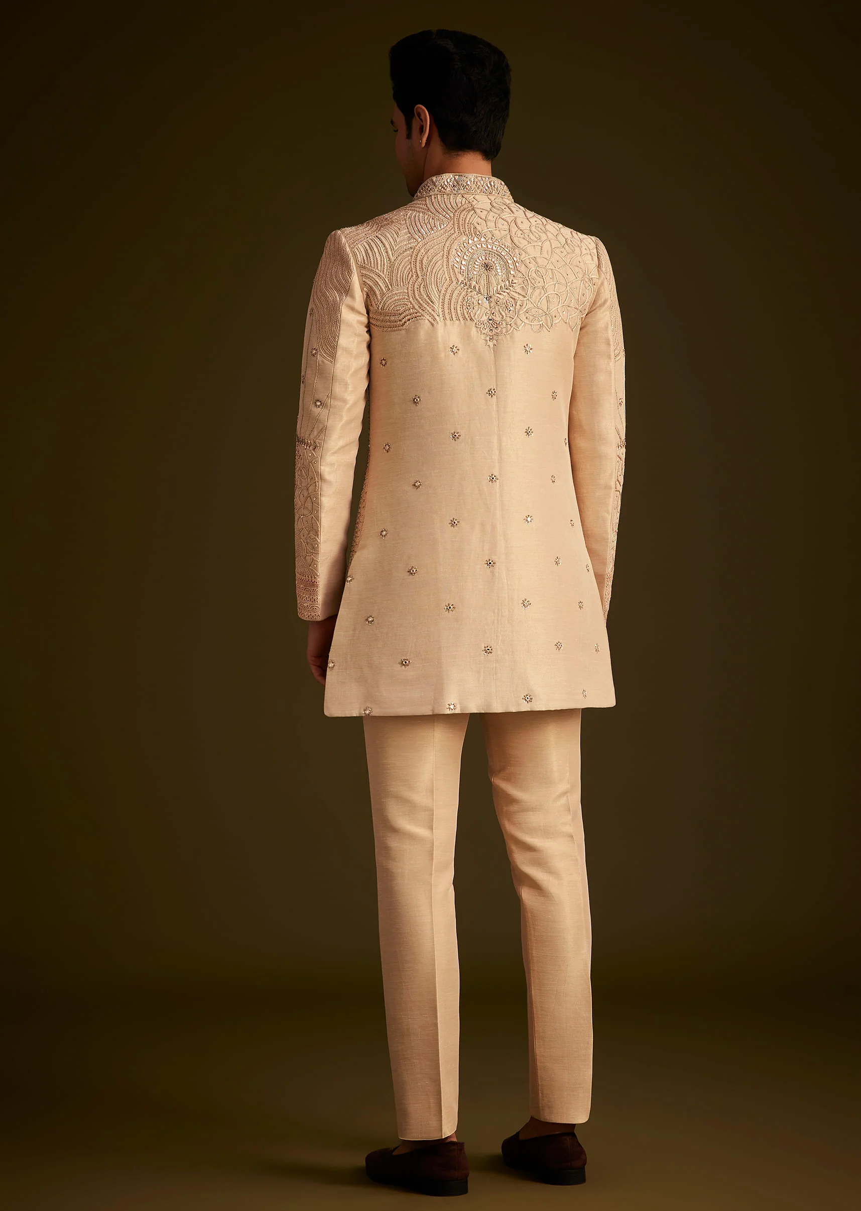 Gold Hand Embroidered Sherwani Set With Intricate Detailing - Image 5