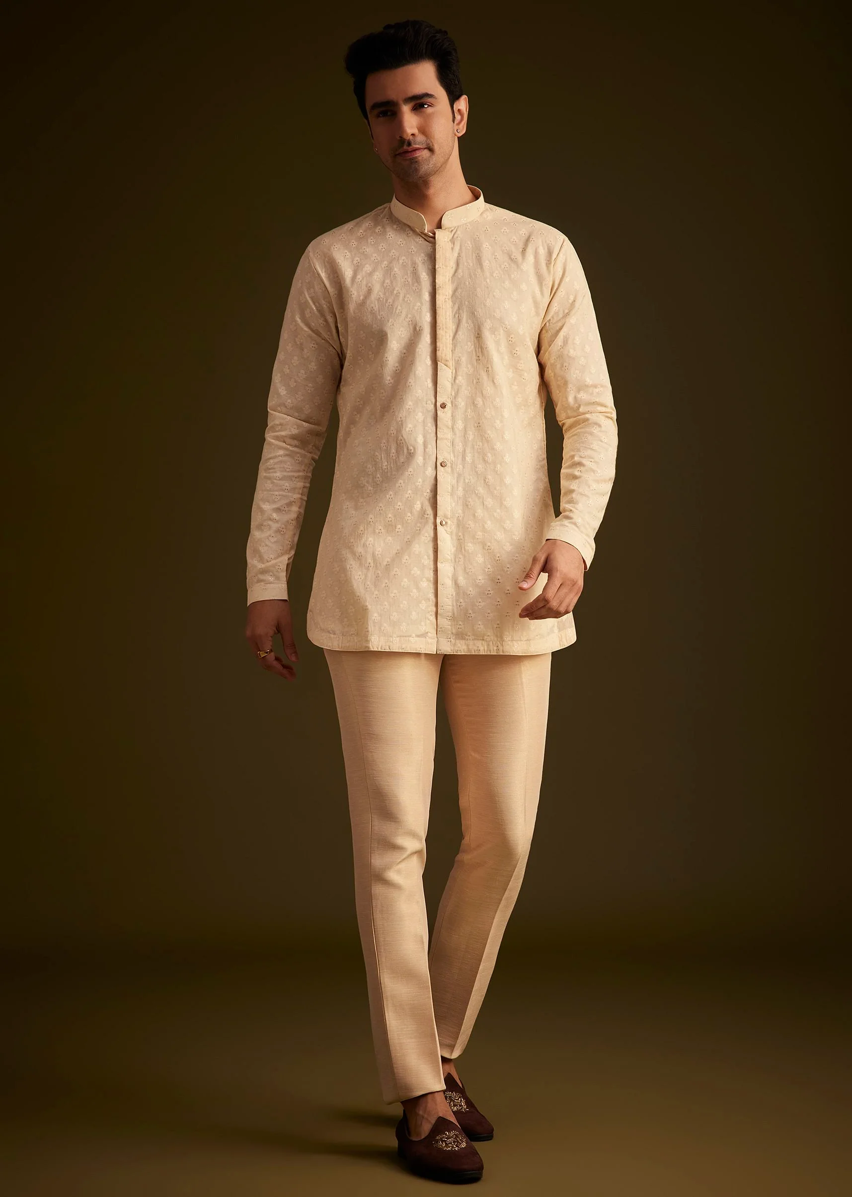 Gold Hand Embroidered Sherwani Set With Intricate Detailing - Image 6