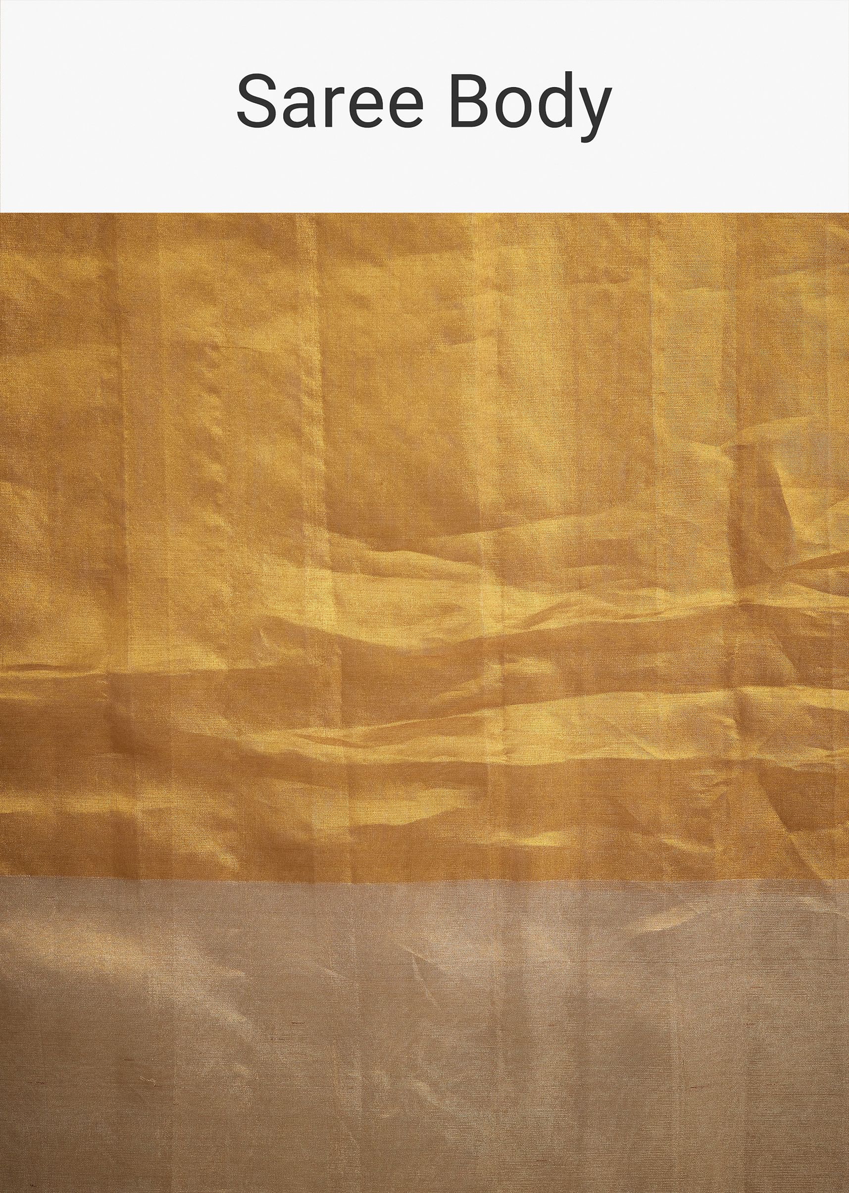 Gold Kanjivaram Silk Saree With Contrast Border And Pallu - Image 10