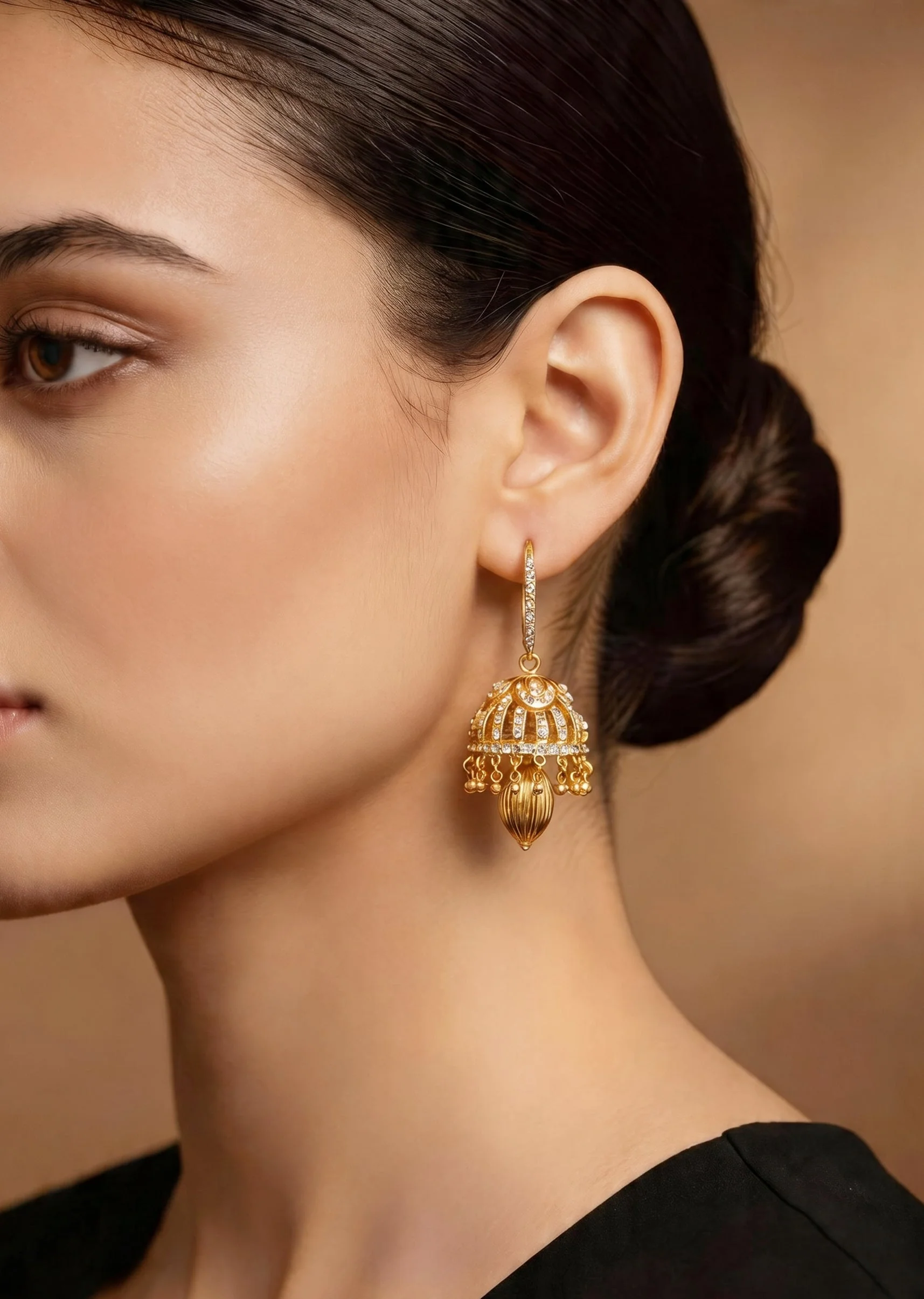 Gold Kundan Jhumka Earrings