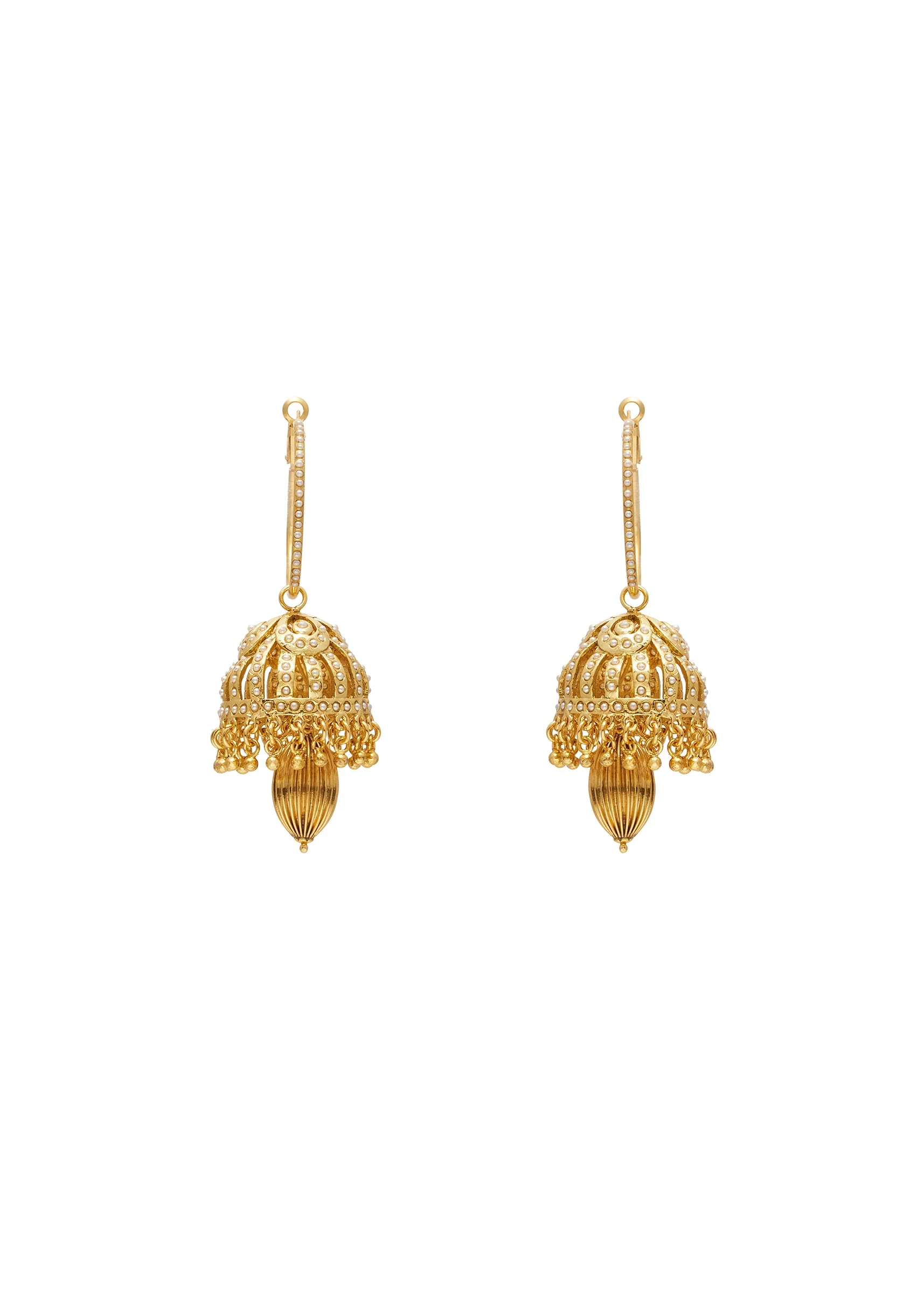 Gold Kundan Jhumka Earrings - Image 2