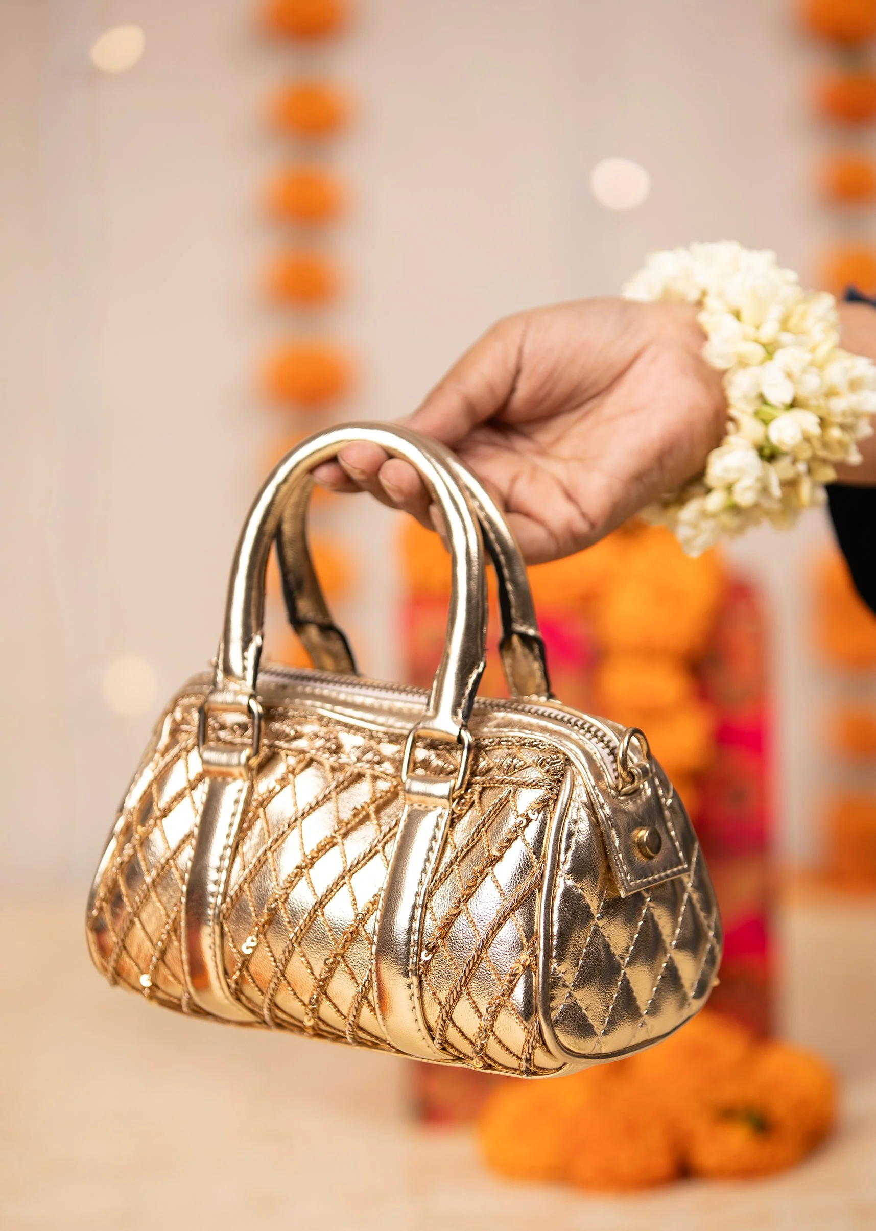 Gold Lycra Quilted Bag