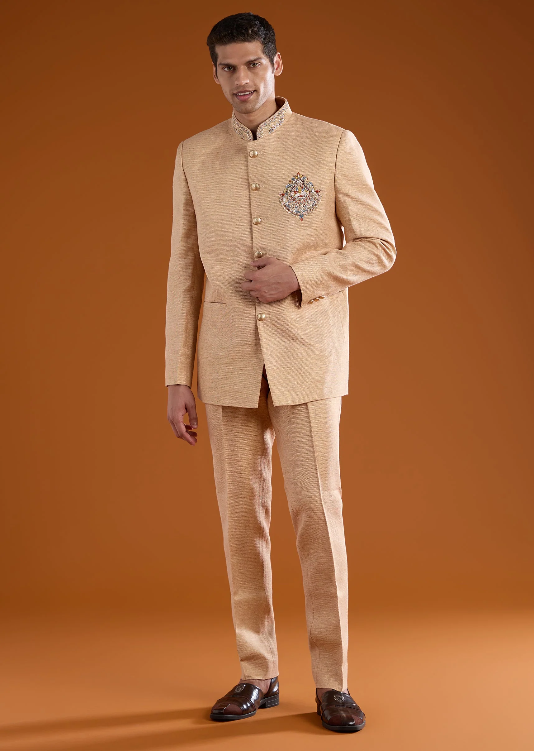 Gold Matka Silk Jodhpuri Set with Bead Work - Image 4