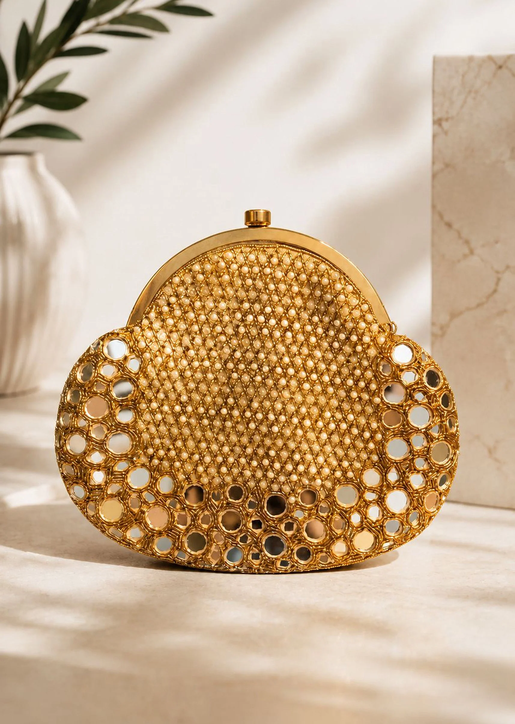 Gold Mirror Work Embellished Clutch - Image 2