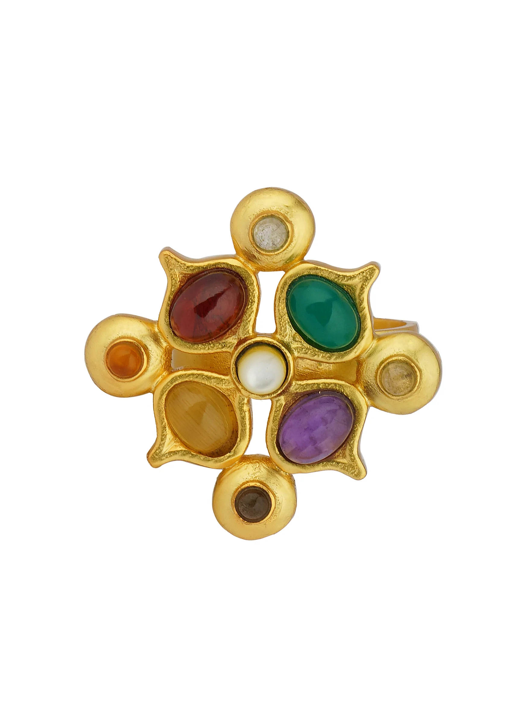 Gold Navratan Ring With Multi Stone Detailing - Image 4