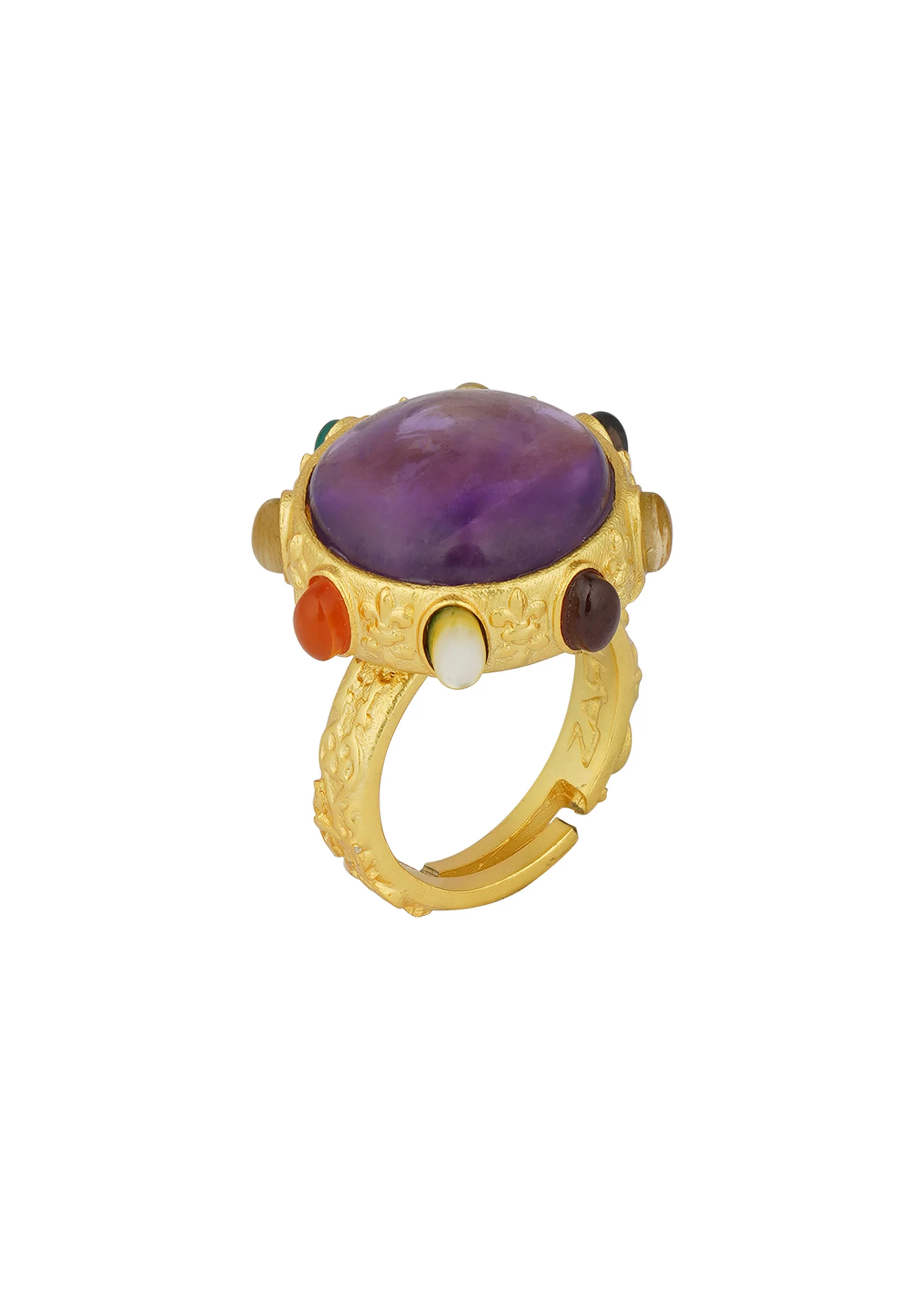 Gold Navratna Ring With Purple Stone Accent - Image 3