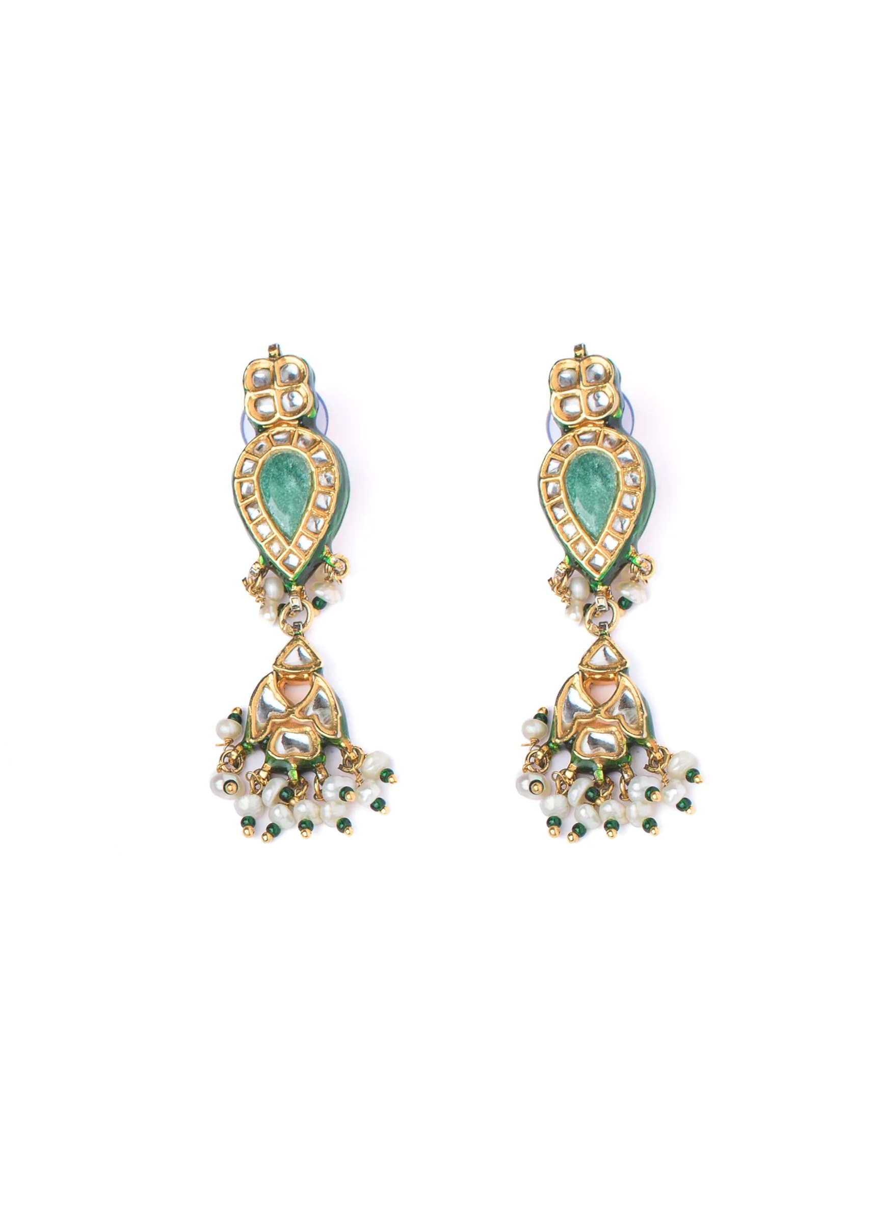 Gold Necklace Set With Stones And Pearl Tassels - Image 4