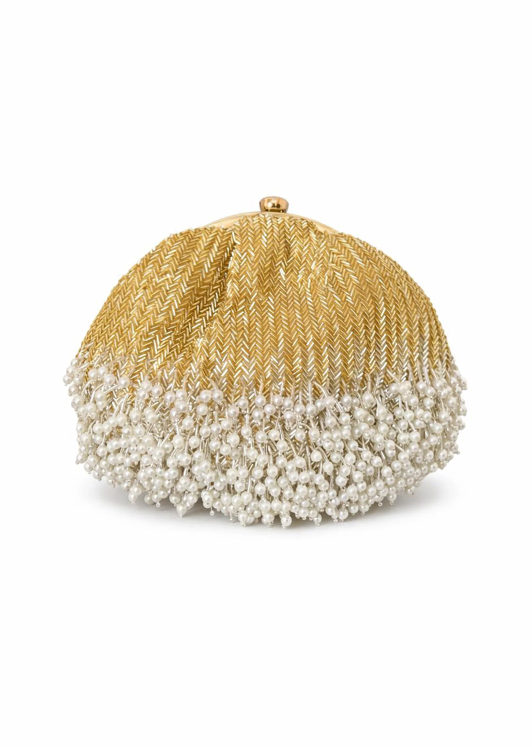 Gold Pearl Beaded Festive Clutch - Image 2