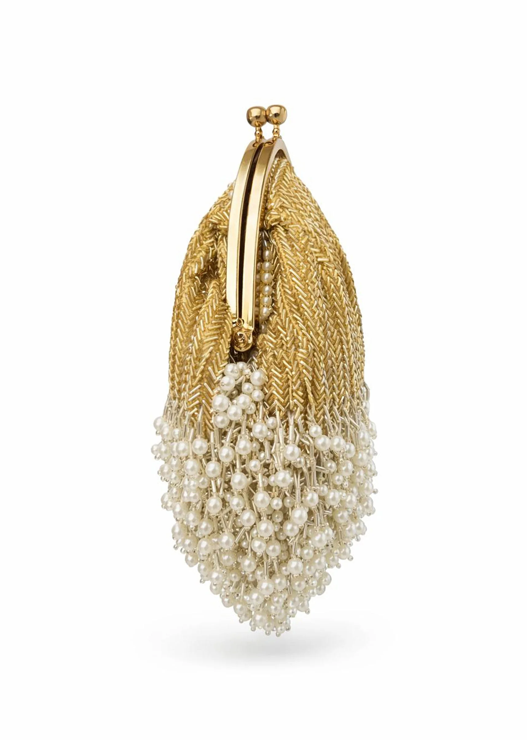 Gold Pearl Beaded Festive Clutch - Image 3