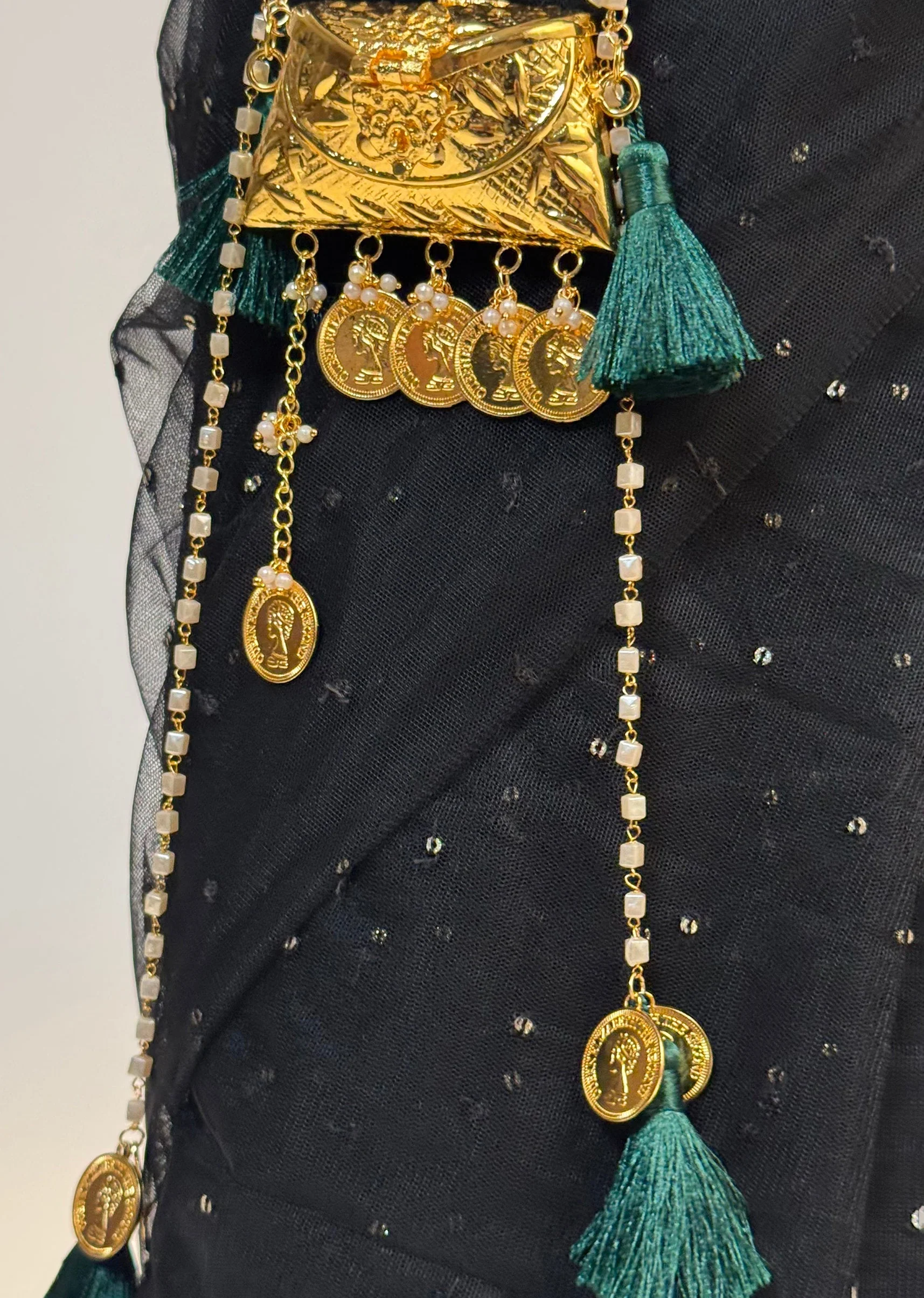Gold Pearl Coin Charm Potli Bag - Image 3