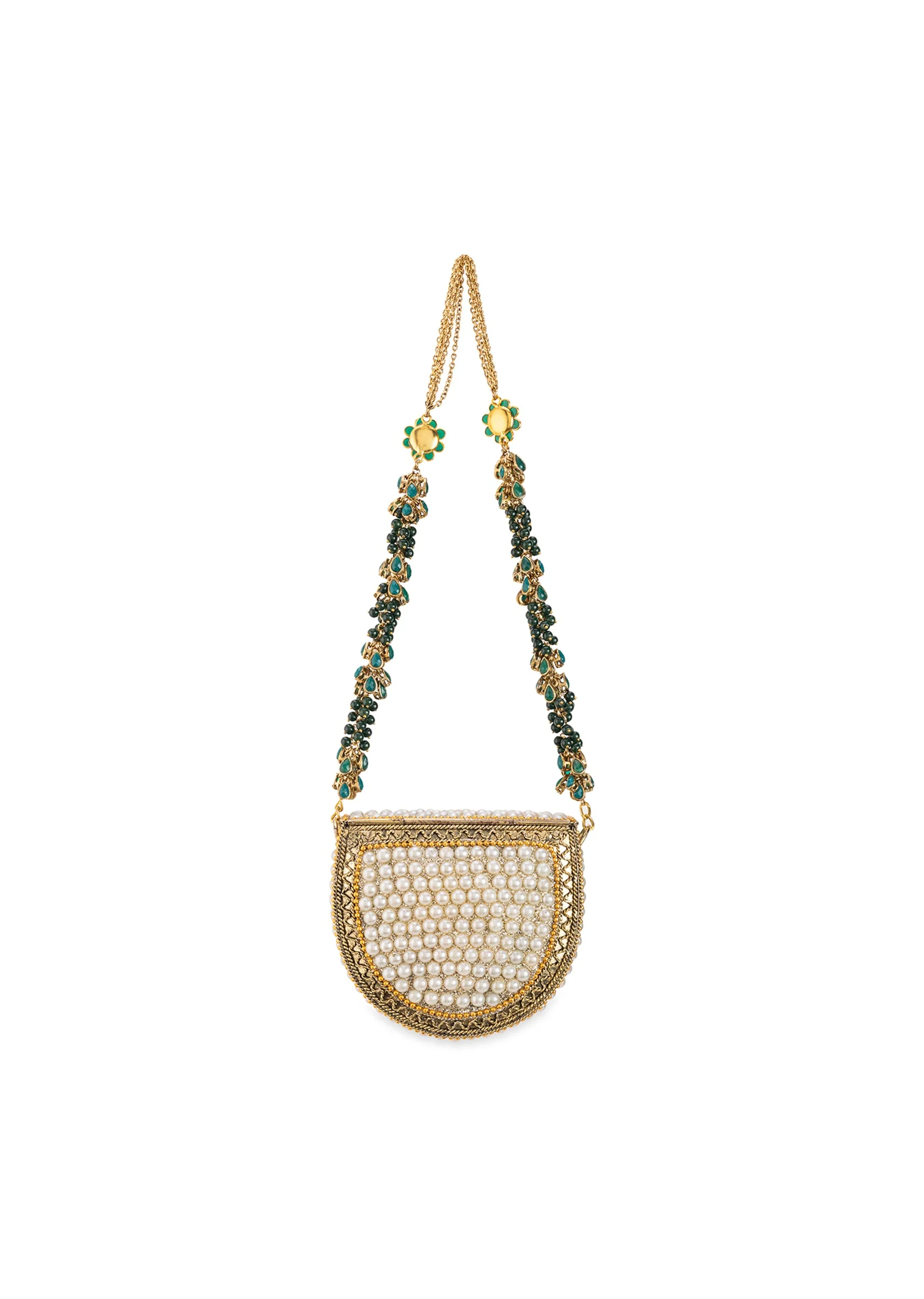 Gold Pearl Embellished Metal Bag - Image 3