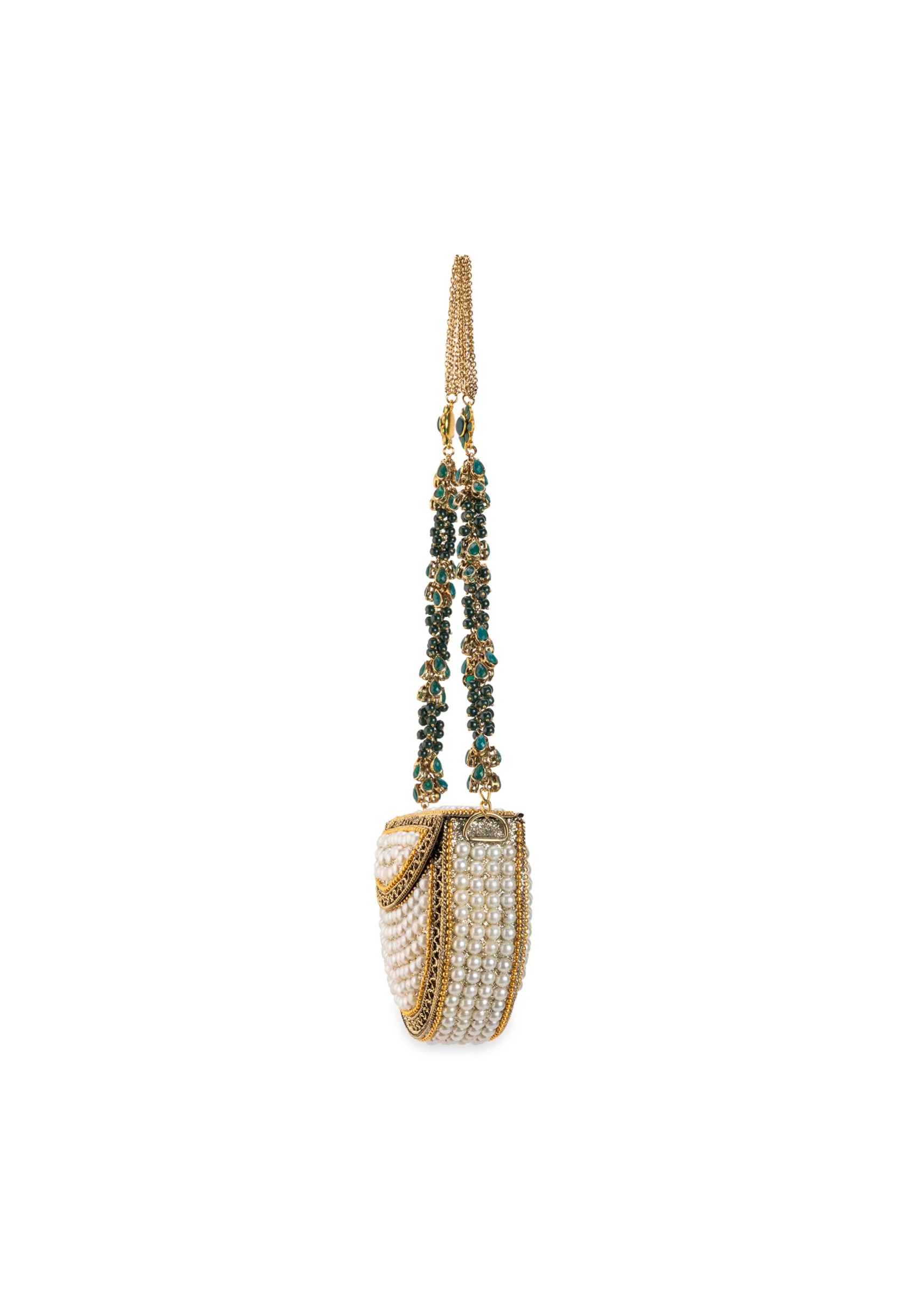 Gold Pearl Embellished Metal Bag - Image 5