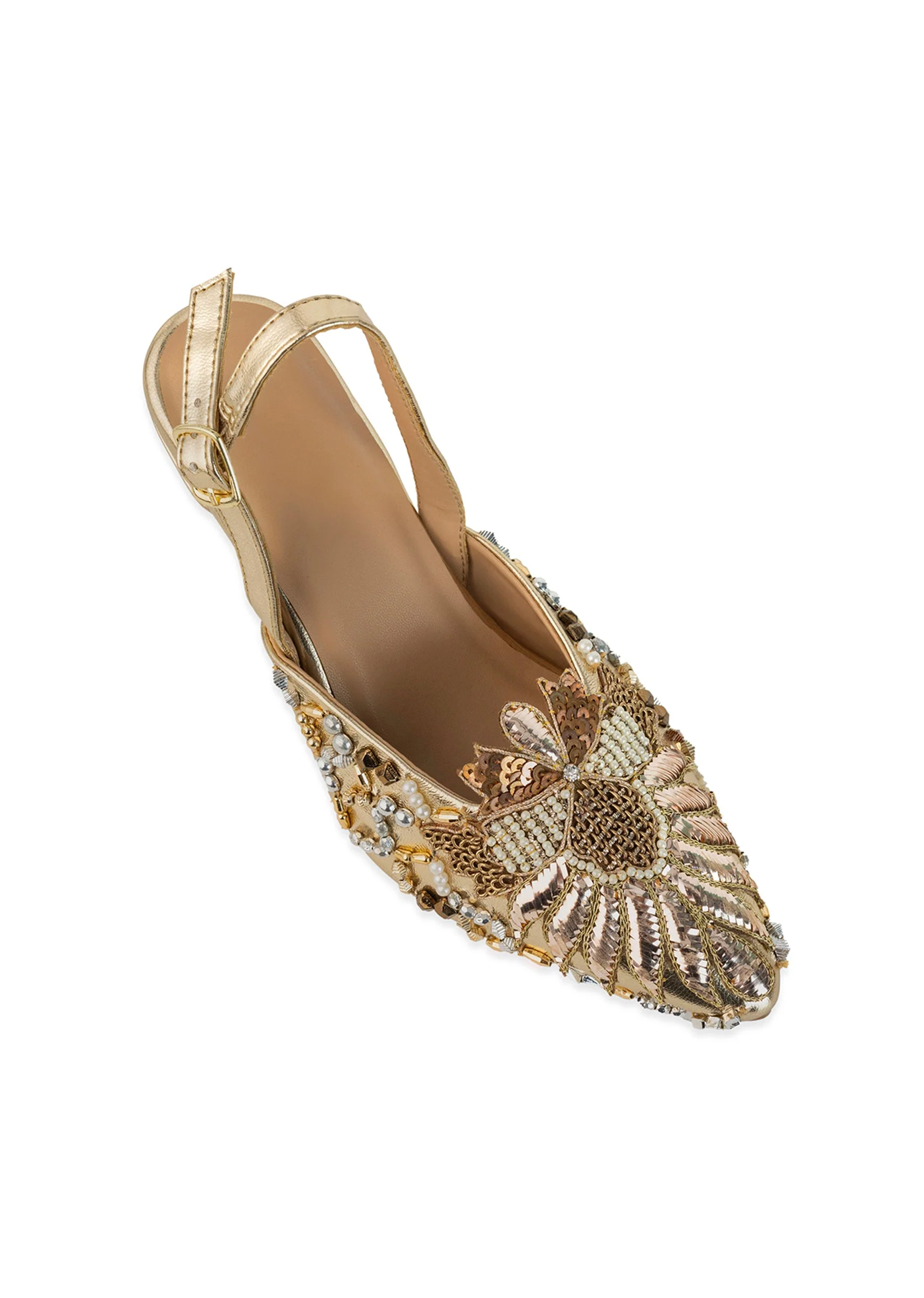 Gold Pearl Embellished Pointed Toe Heels - Image 5
