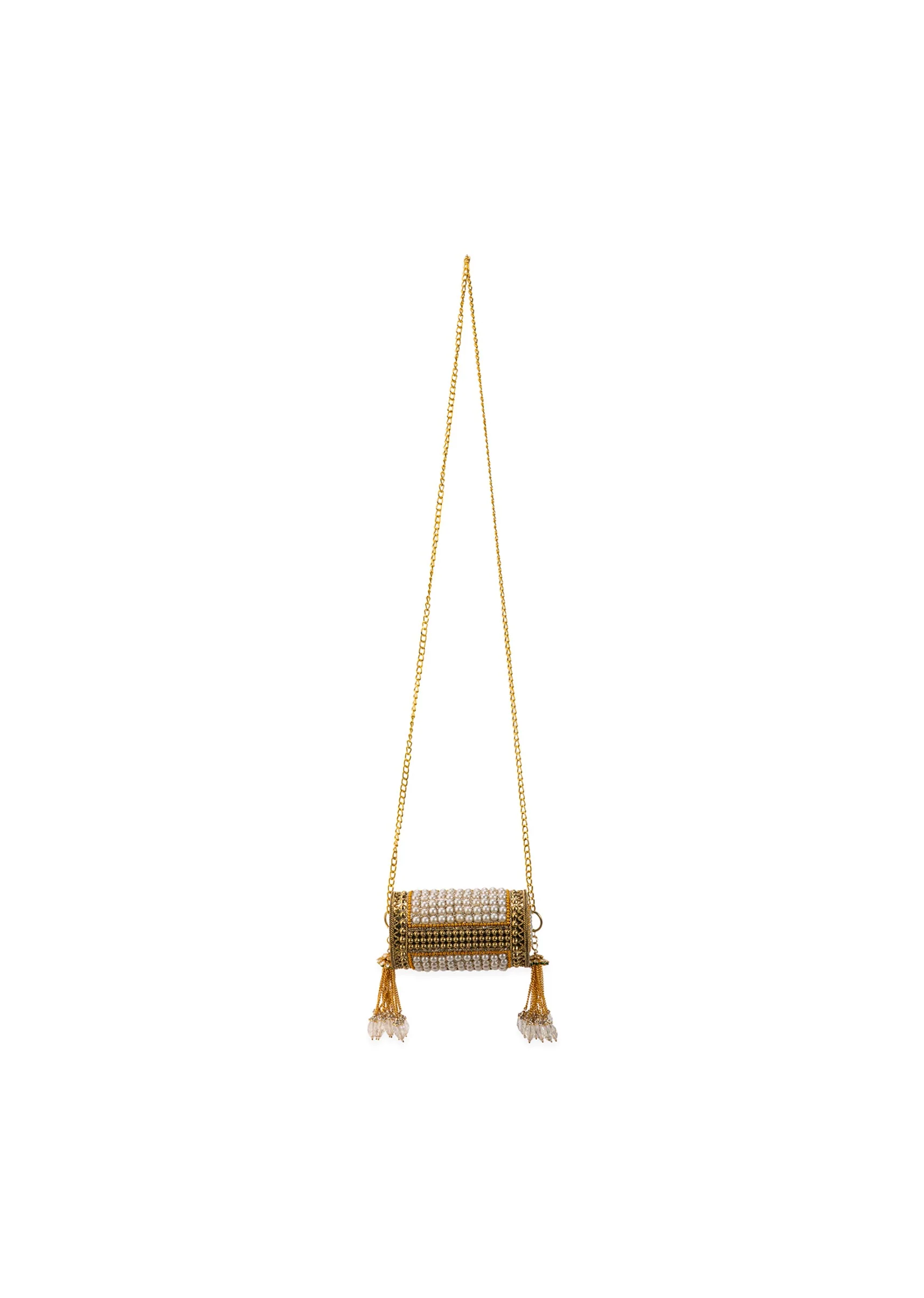 Gold Pearl Encrusted Antique Metal Bag - Image 2