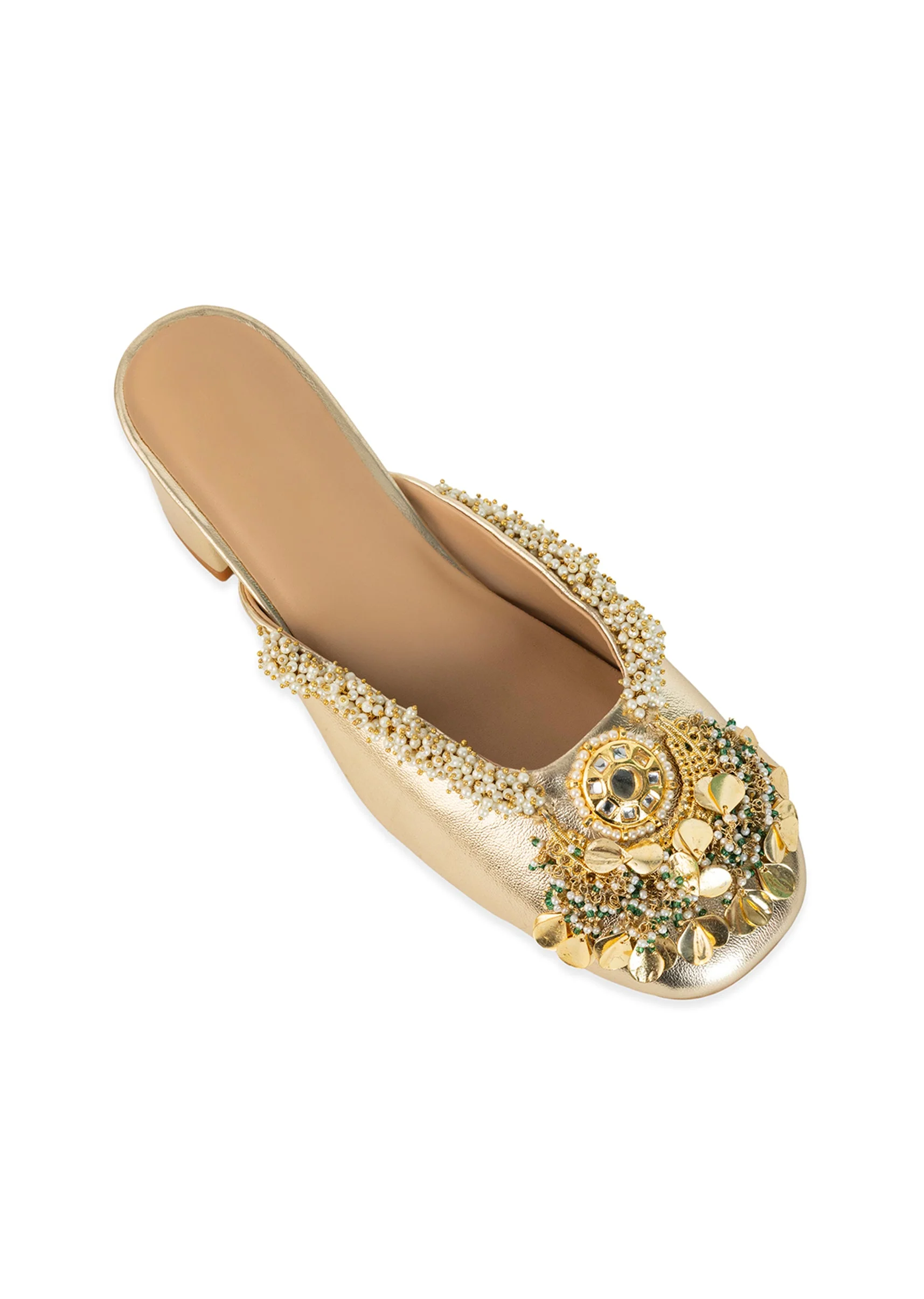 Gold Pearl Hand Embellished Heel Mules - Image 5