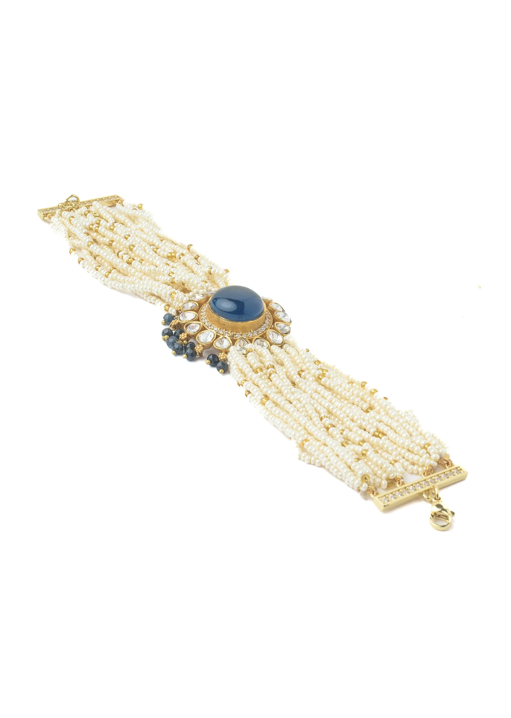 Gold Plated Blue Beaded Bracelet - Image 2