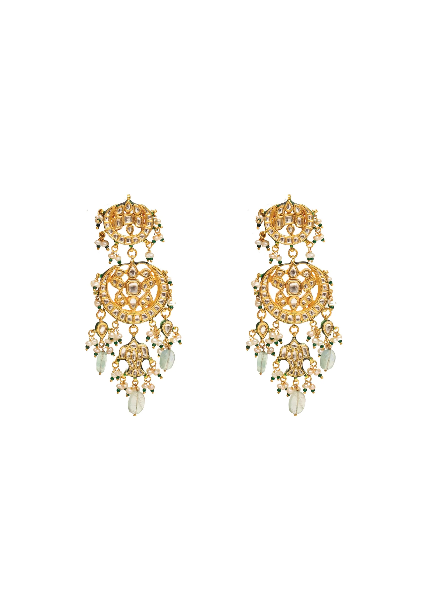 Gold Plated Chandelier Green Earrings - Image 2