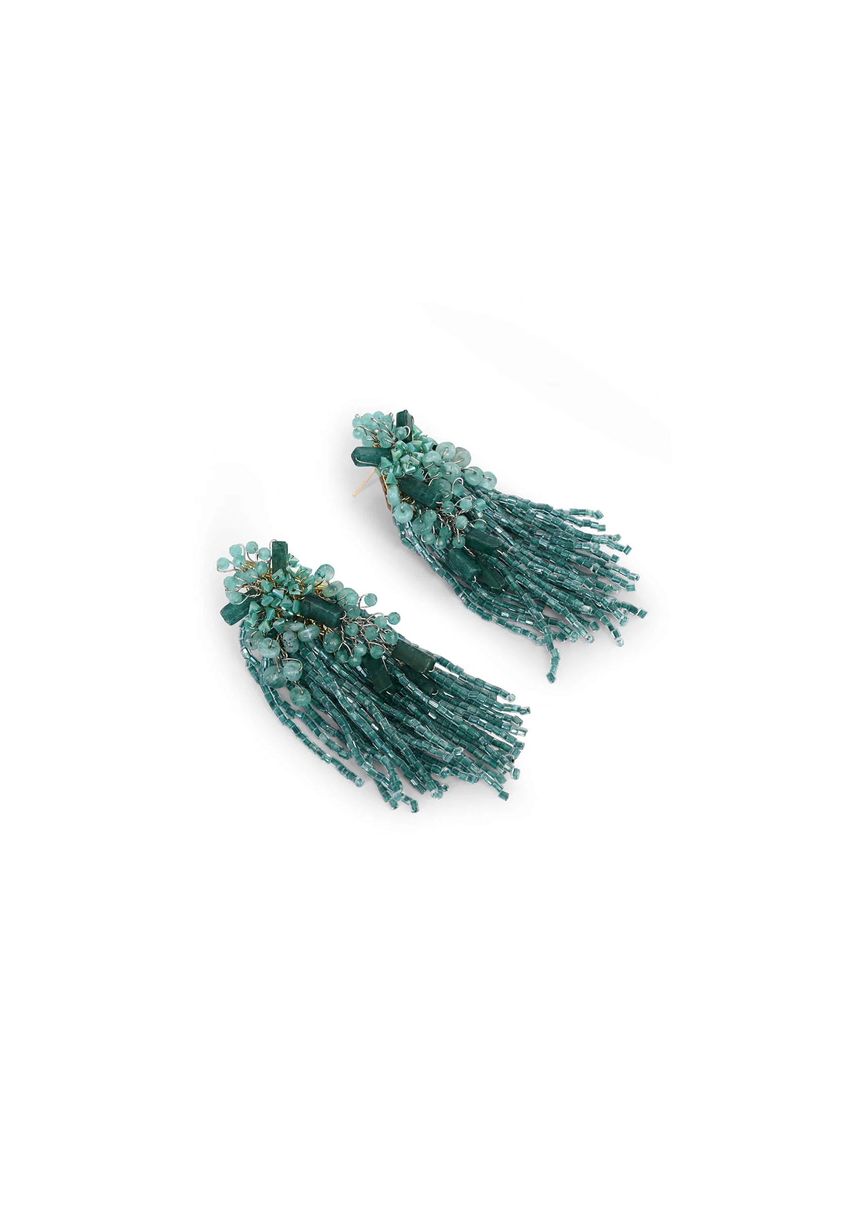Gold Plated Emerald Green Long Tassel Earrings - Image 2