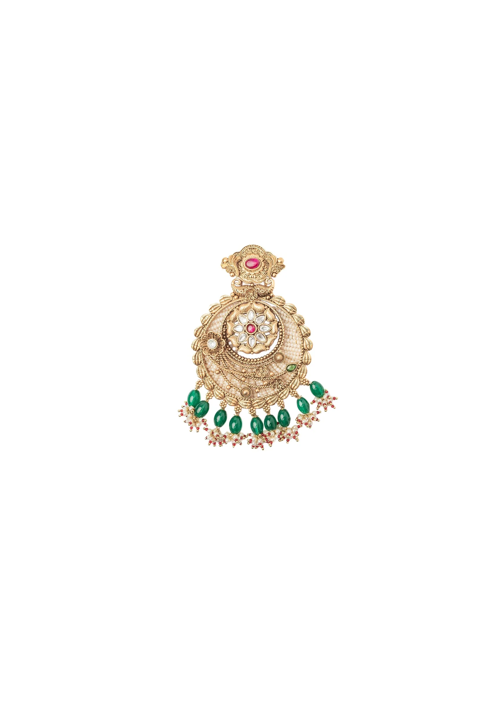 Gold Plated Green Chandbali Earrings - Image 3