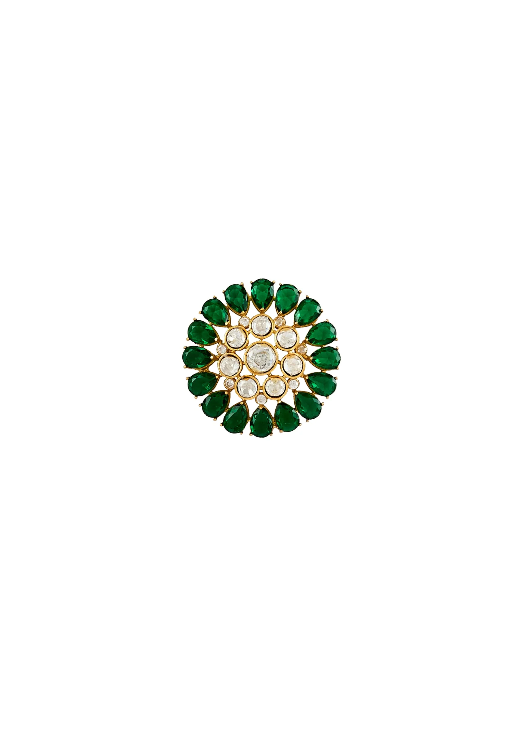 Gold Plated Green Kundan Polki Stud Earrings - Image 3