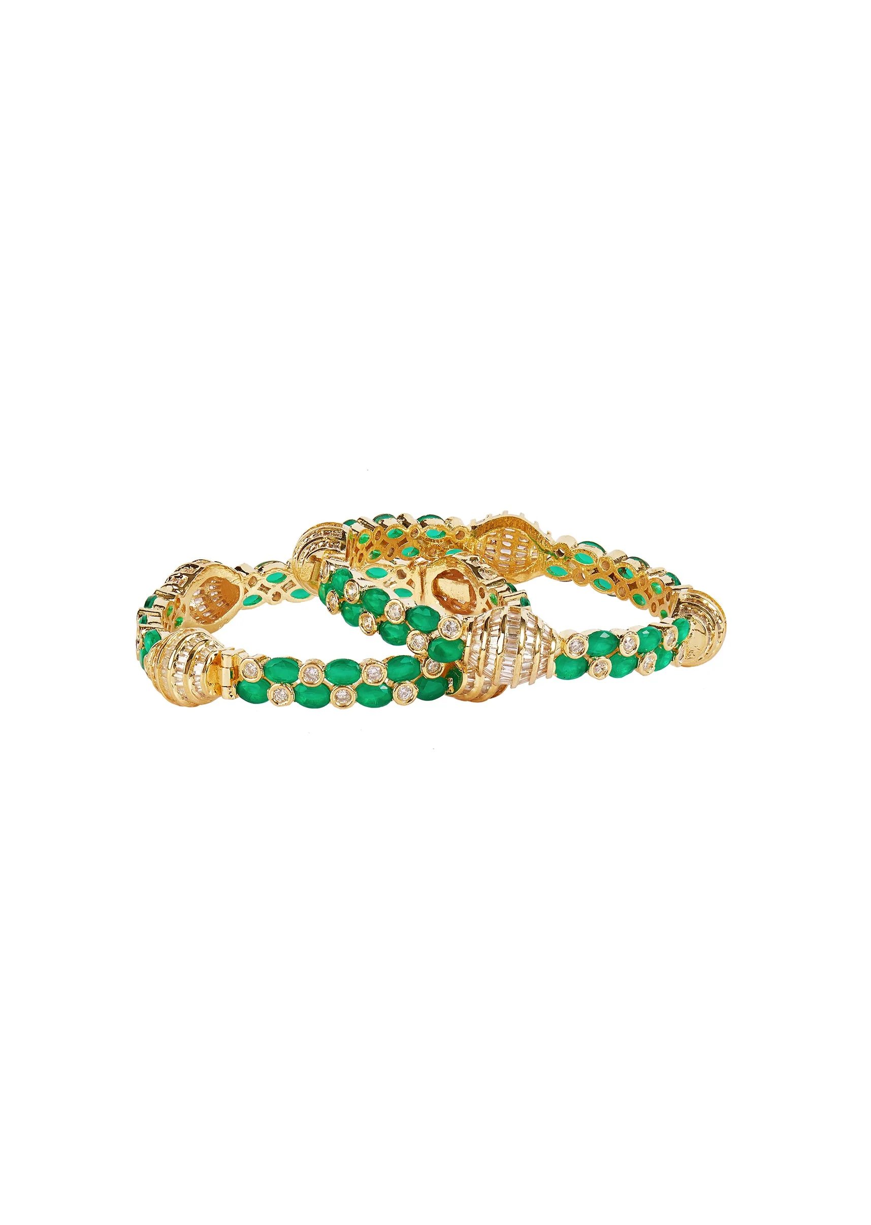 Gold Plated Green Synthetic Stone Bangles - Image 2