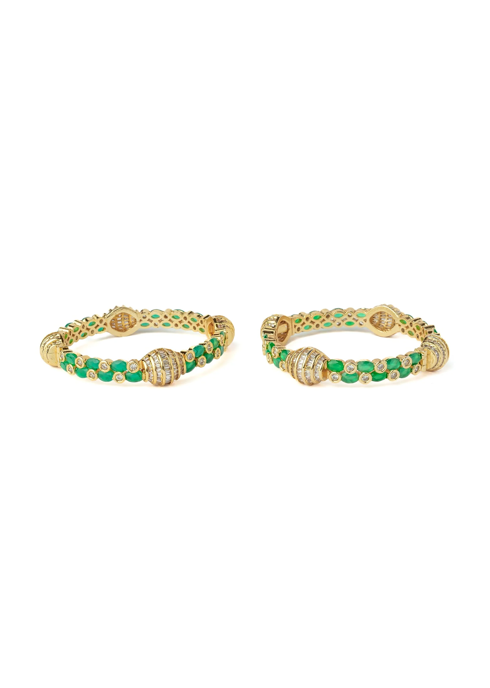 Gold Plated Green Synthetic Stone Bangles - Image 3