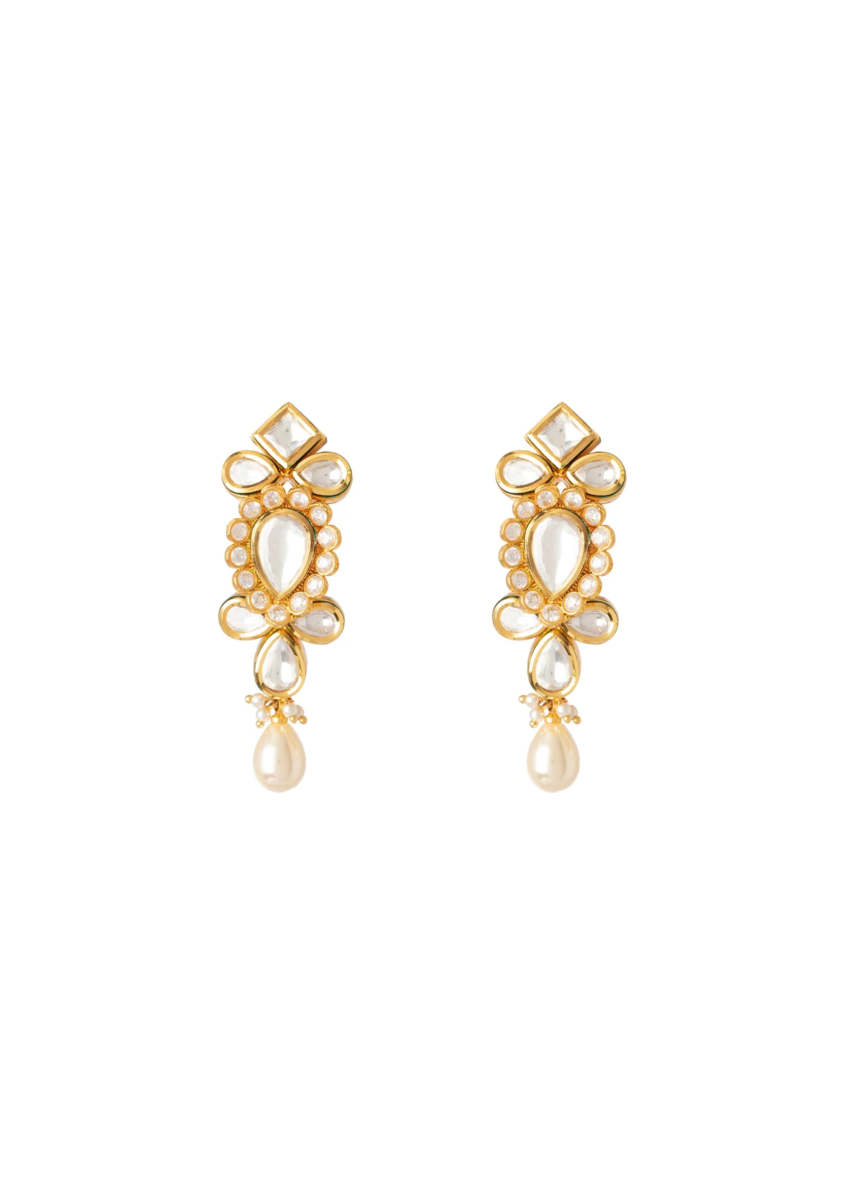 Gold Plated Kundan Polki Necklace Set With Earrings - Image 4